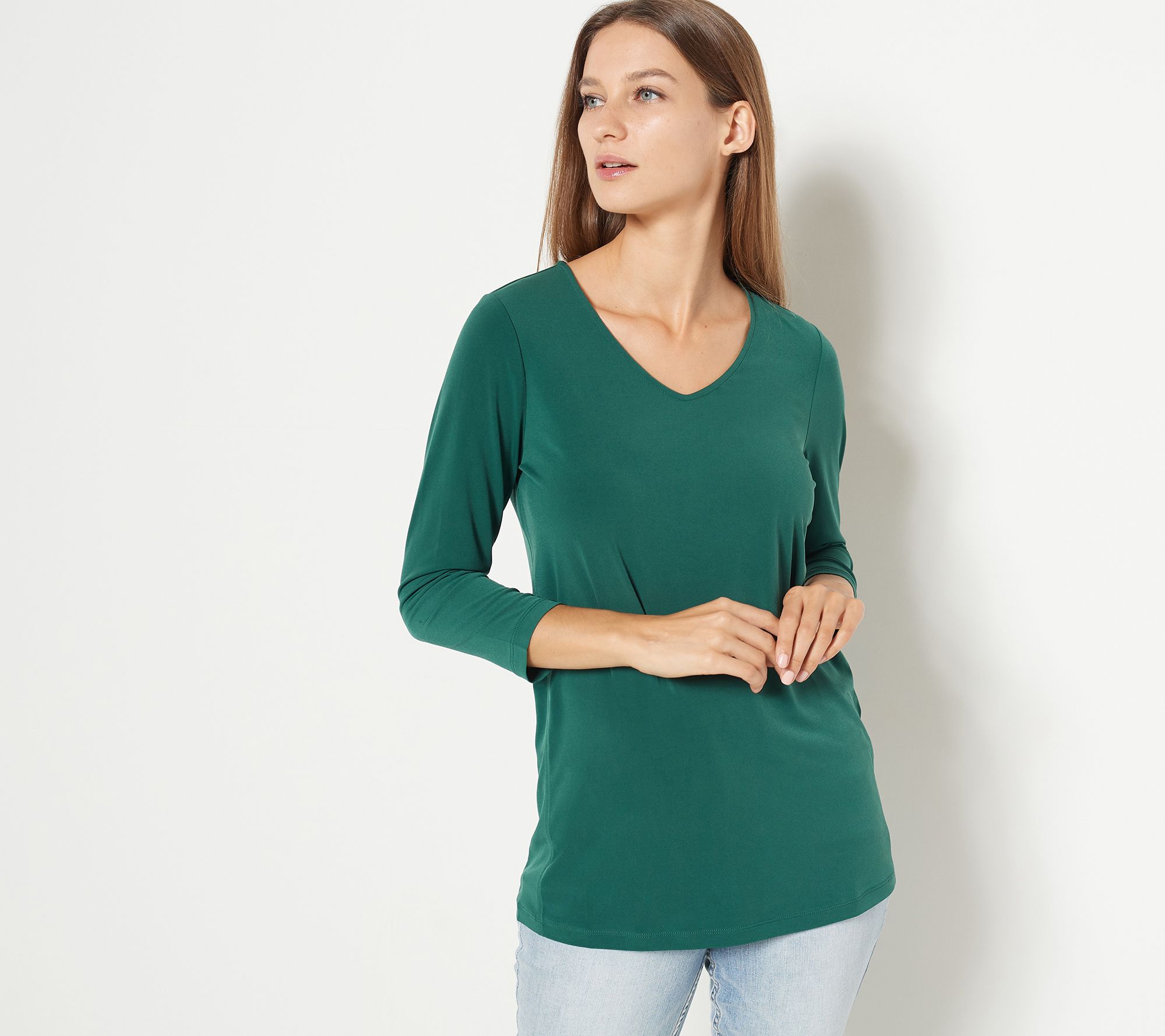 Susan Graver Petite Modern Essentials Liquid Knit 3/4 Sleeve Tunic