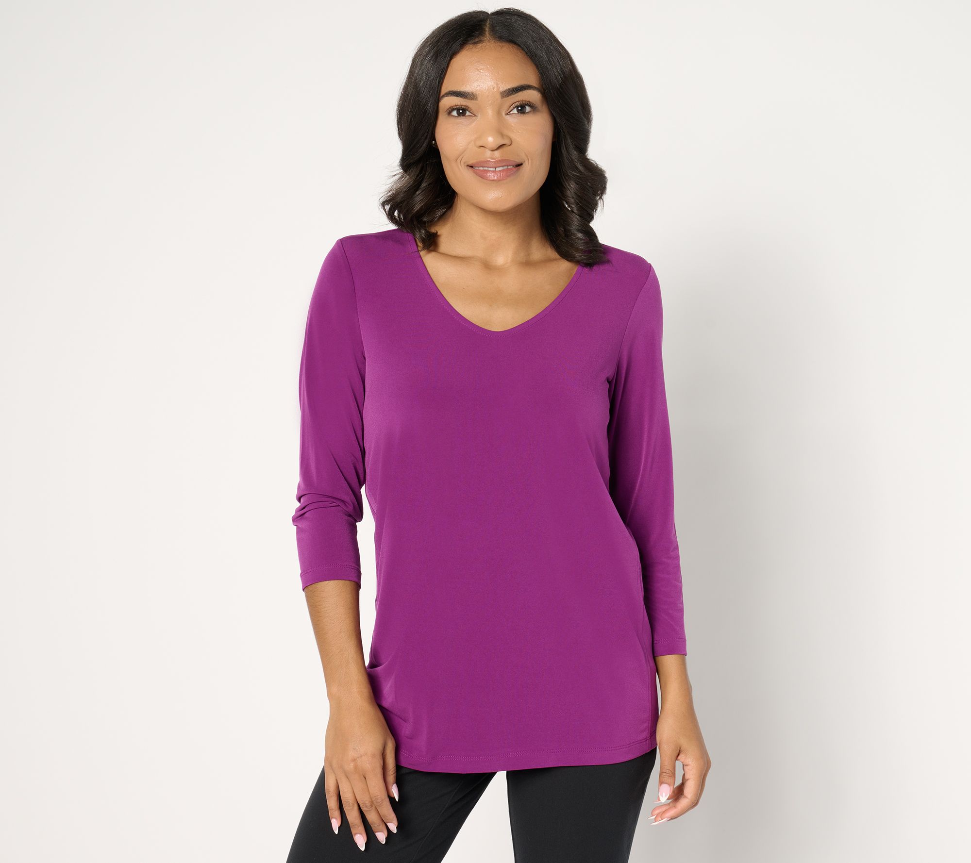 Susan Graver Petite Modern Essentials Liquid Knit 3/4 Sleeve Tunic