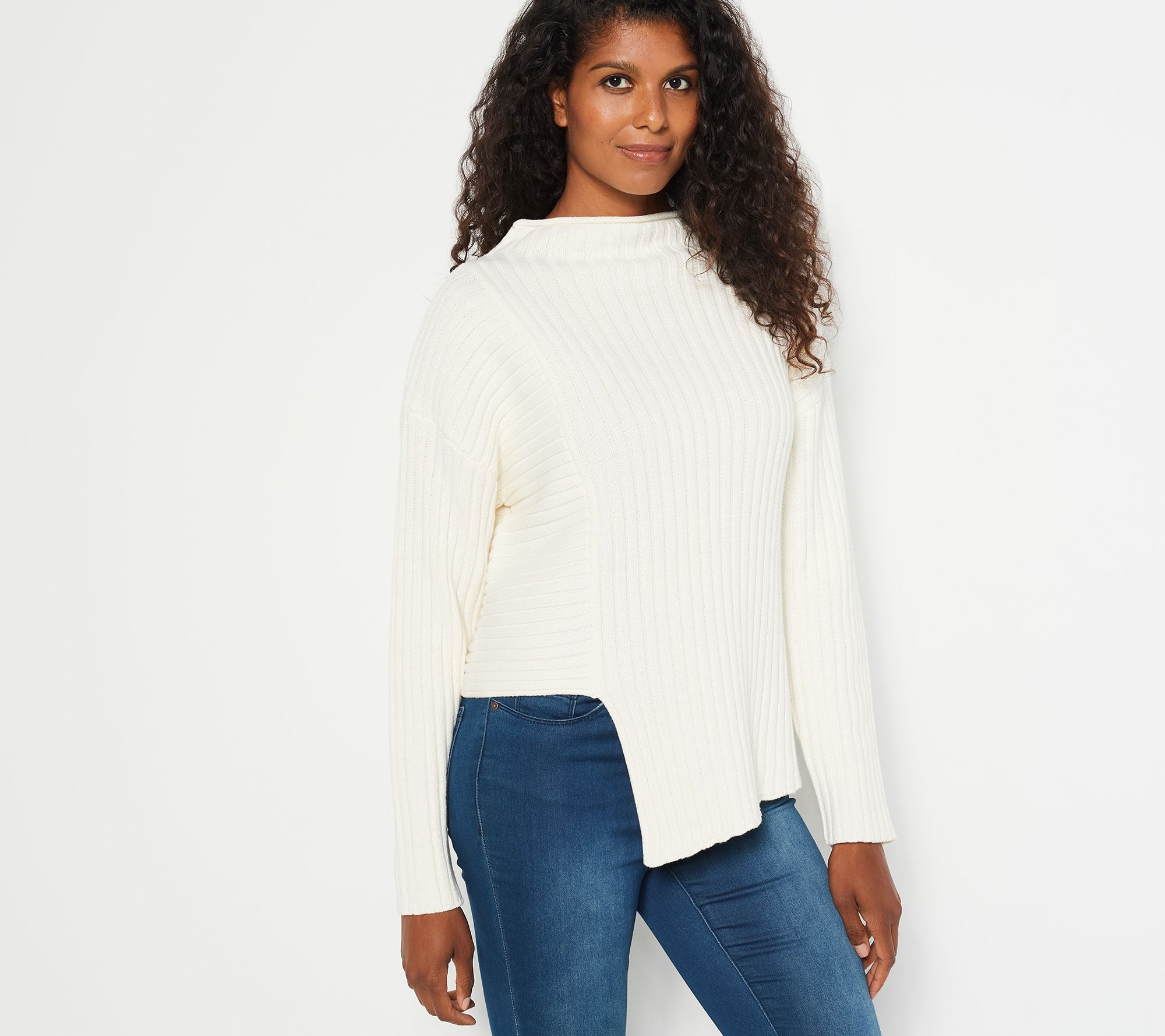 Peace Love World Asymmetrical Hem Sweater - A459713