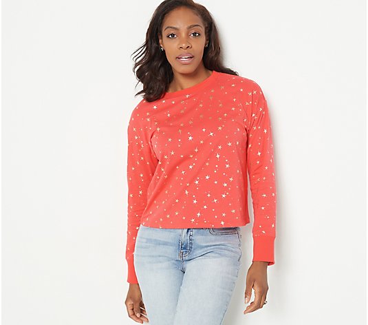 Candace Cameron Bure Long-Sleeve Top with Foil Star Print