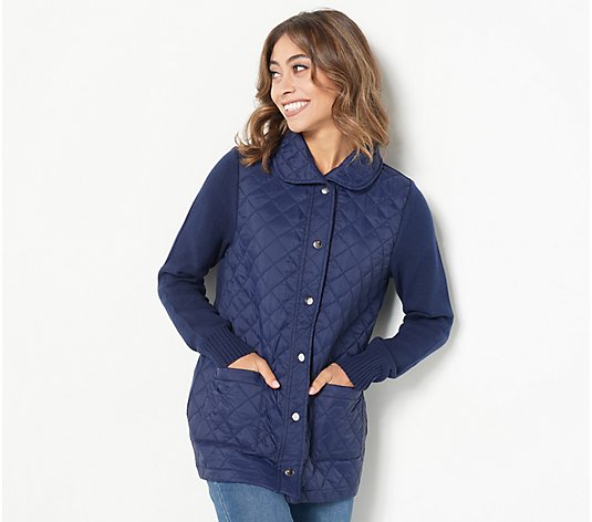 Denim & Co. Quilted Sweater Mix Snap-Front Jacket