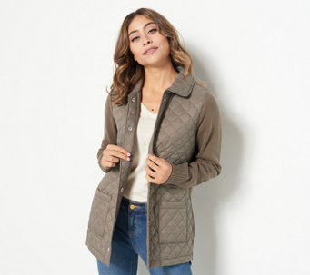 Denim & Co. Quilted Sweater Mix Snap-Front Jacket - A462313