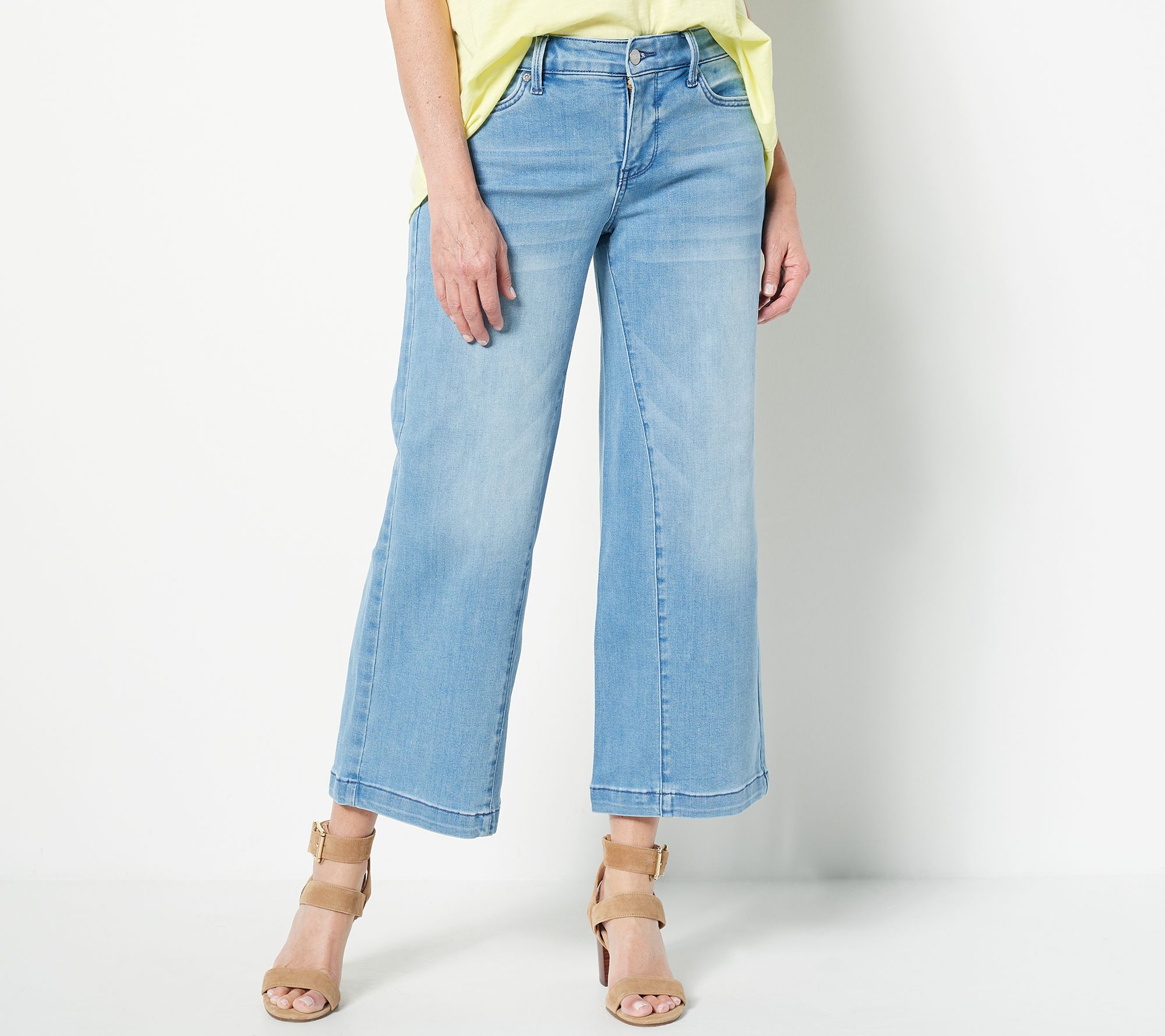 NYDJ Teresa Wide-Leg Ankle Jeans w/ Contoured Seams - Clean Everly