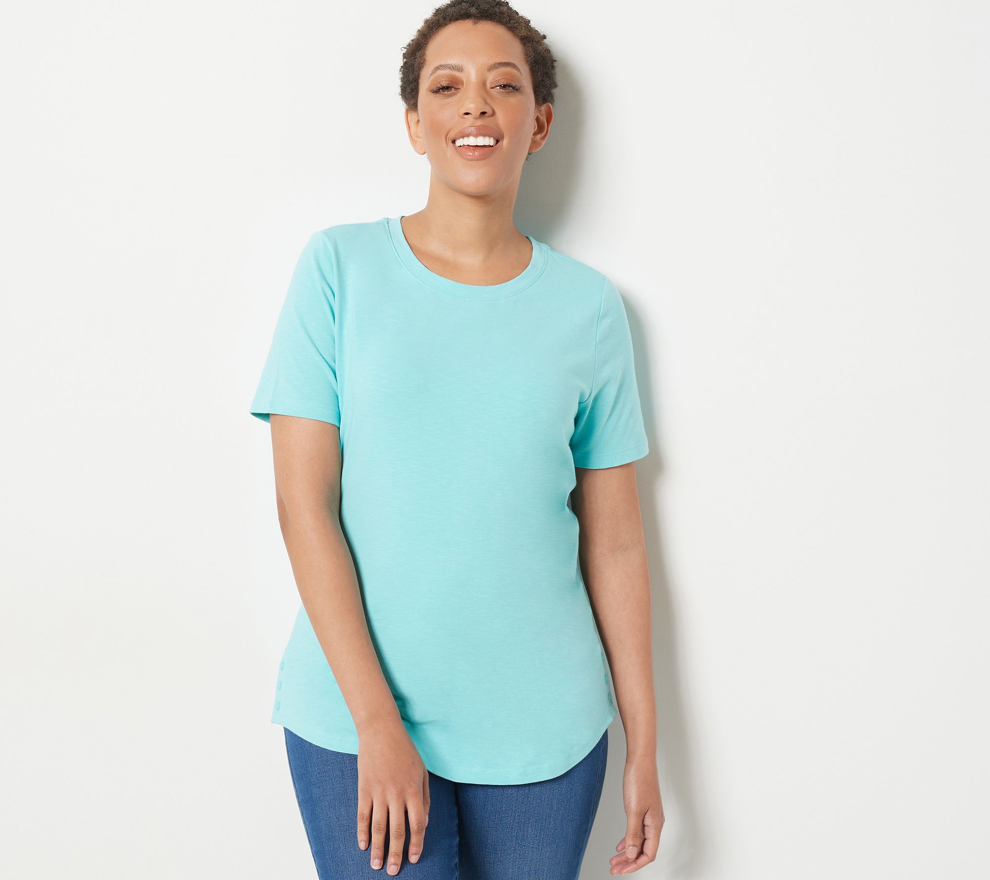 Denim & Co. Essentials Regular Textured Knit Curved Hem Top - QVC.com