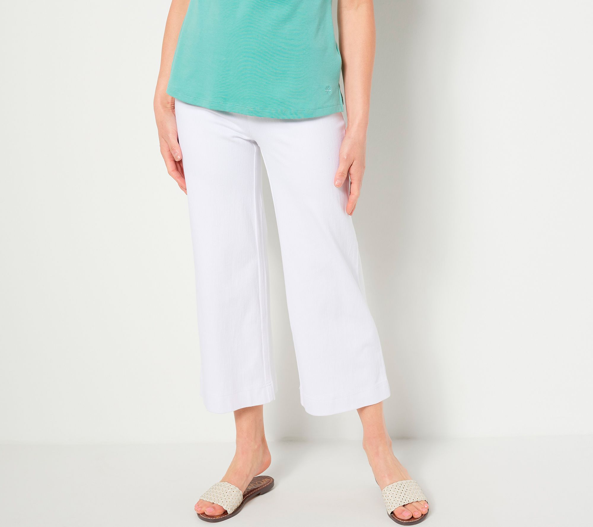 "As Is" Isaac Mizrahi Live Petite Knit Denim Wide Leg Cropped Pant