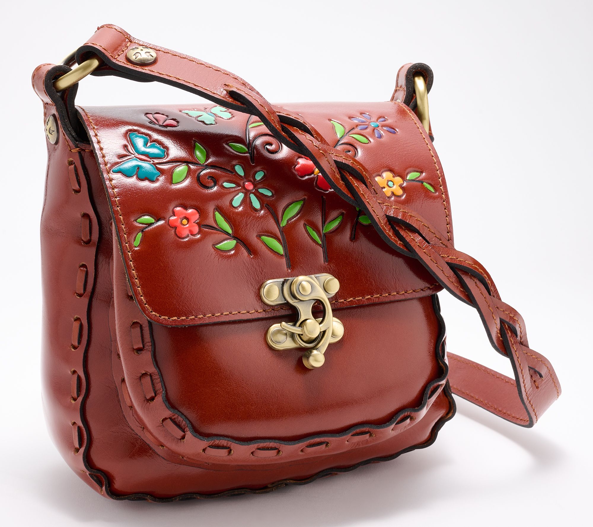 Leather Crossbody Purse With Flowers Tooled Leather Purse 