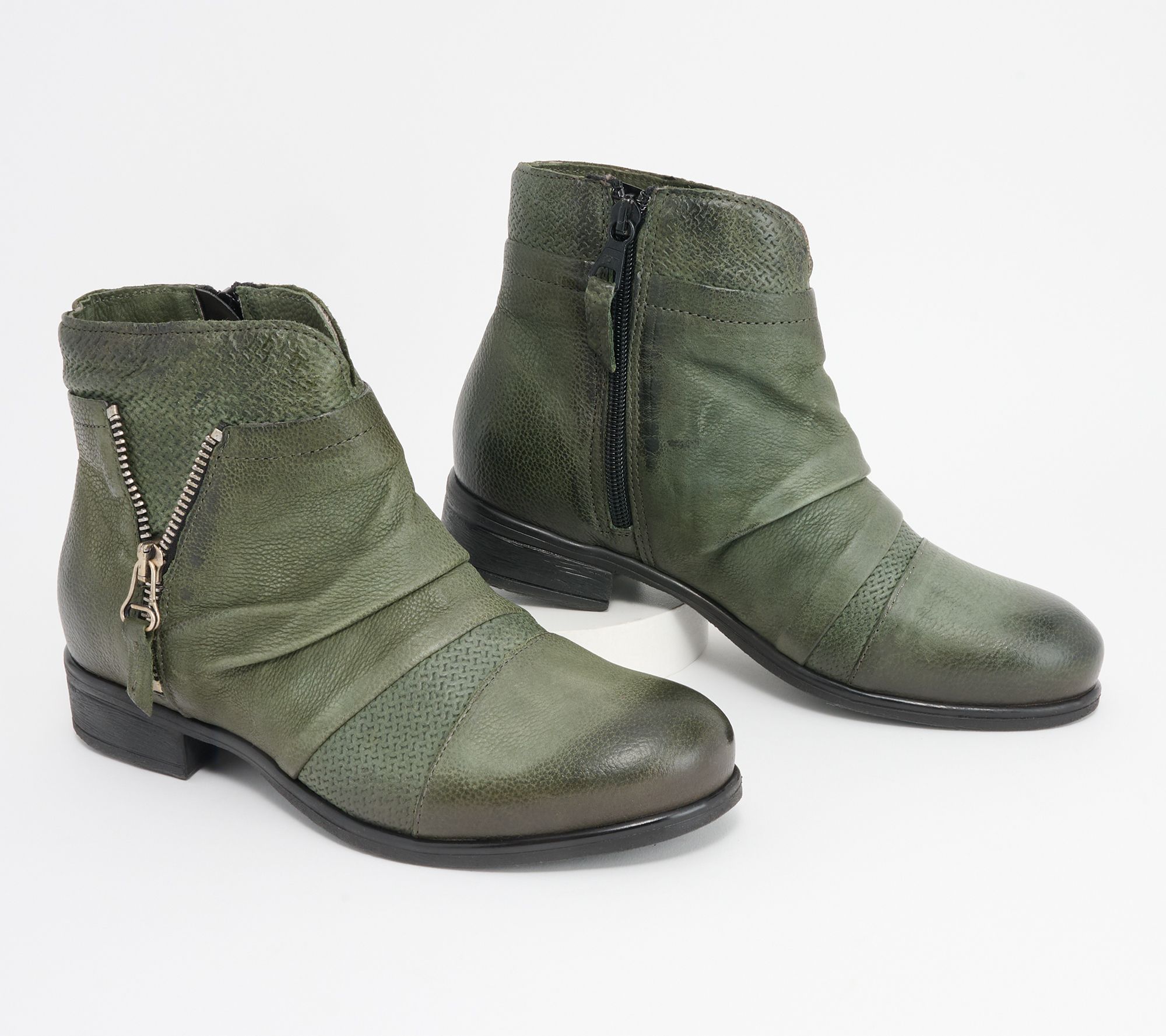 n.d.c. Claire Zip Booties Womens 8.5, 39 EU Olive Green Suede Leather Hand  Made