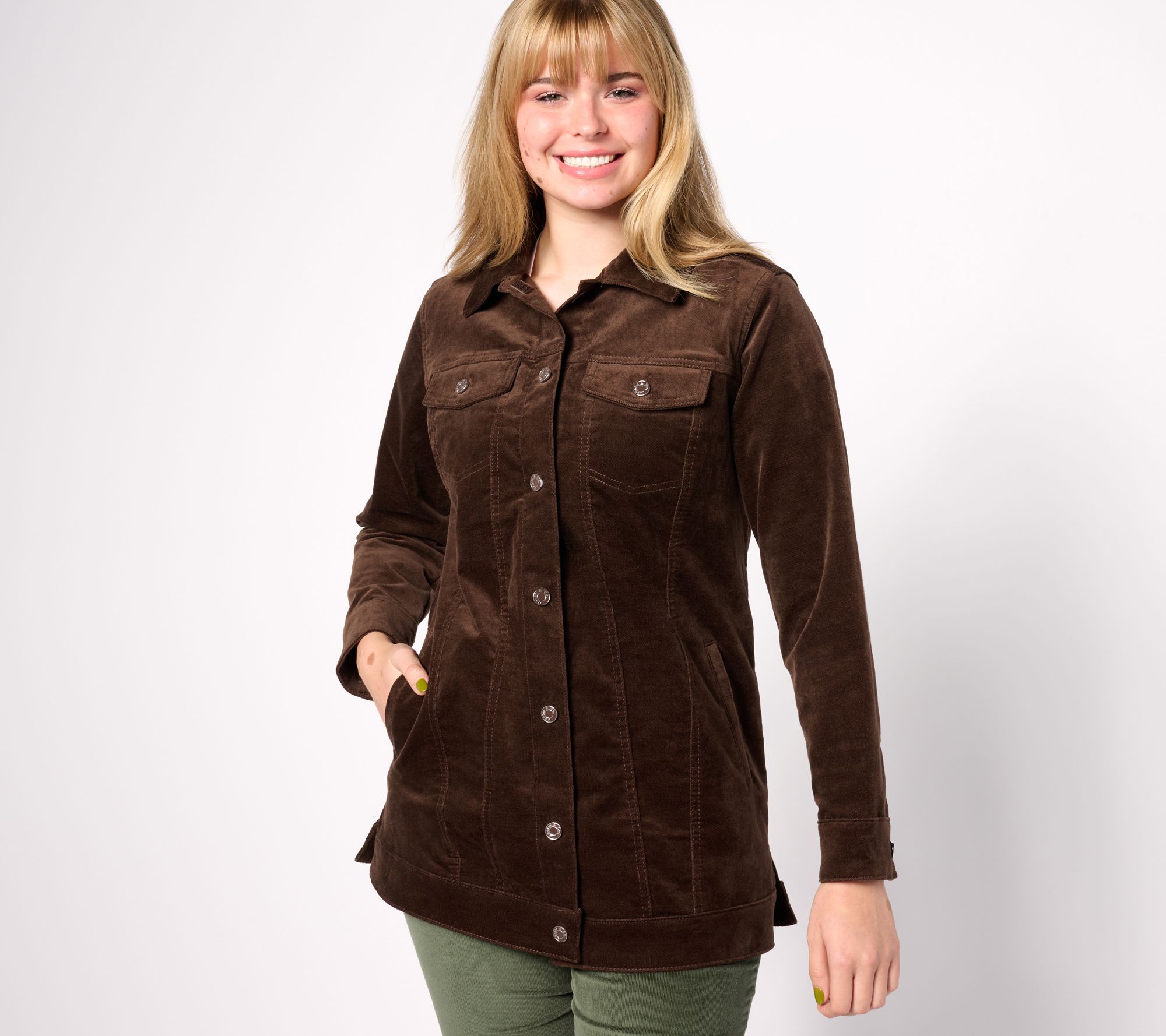 Denim & Co. Adaptive Stretch Velveteen Long Jacket