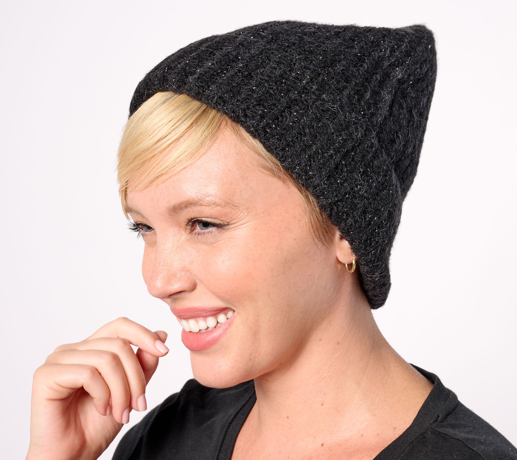 Susan Graver Chunky Yarn Cuffed Hat with Lurex