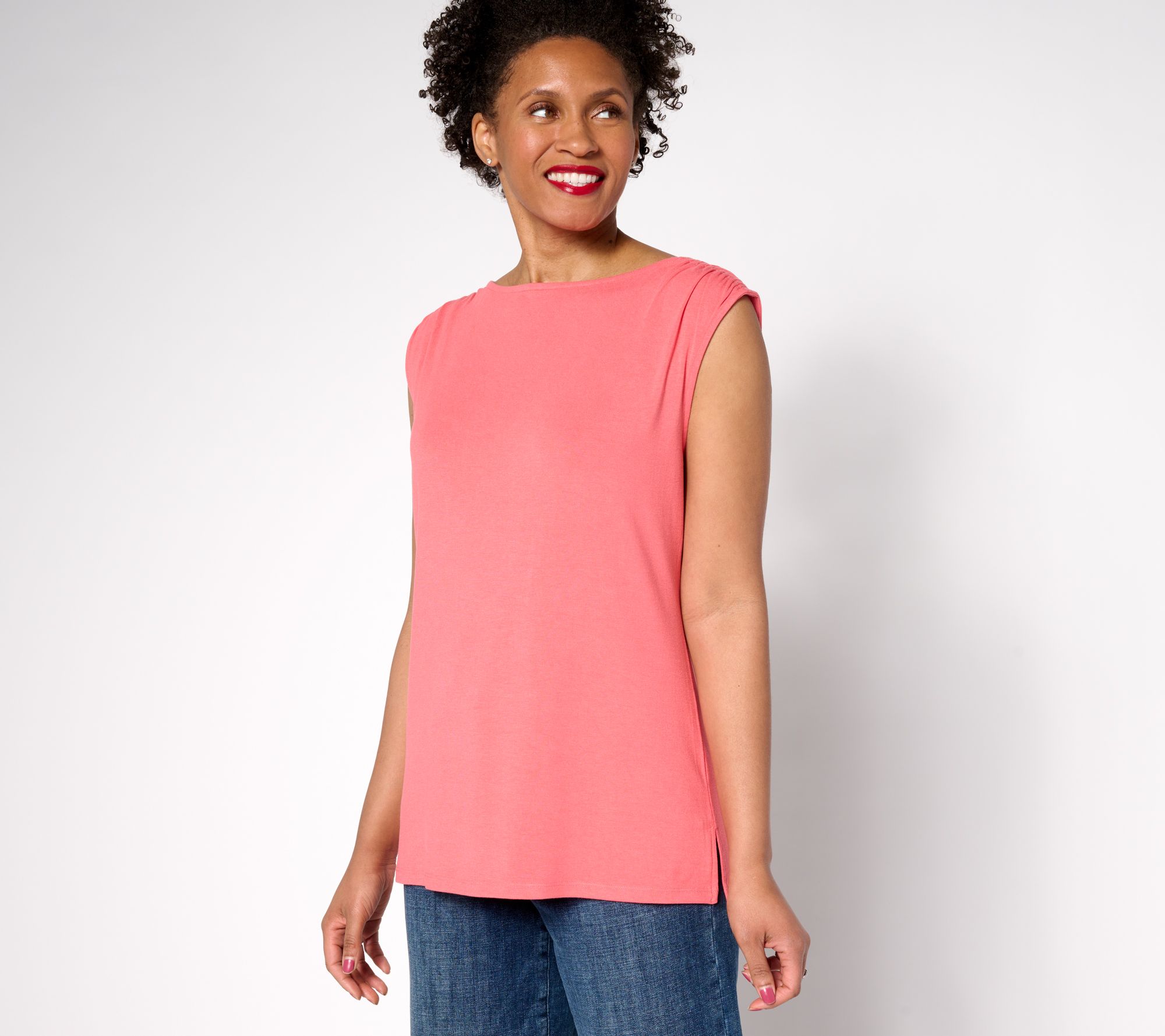 BEAUTIFUL by Lawrence Zarian Refined Knit Gathered Shoulder Tank