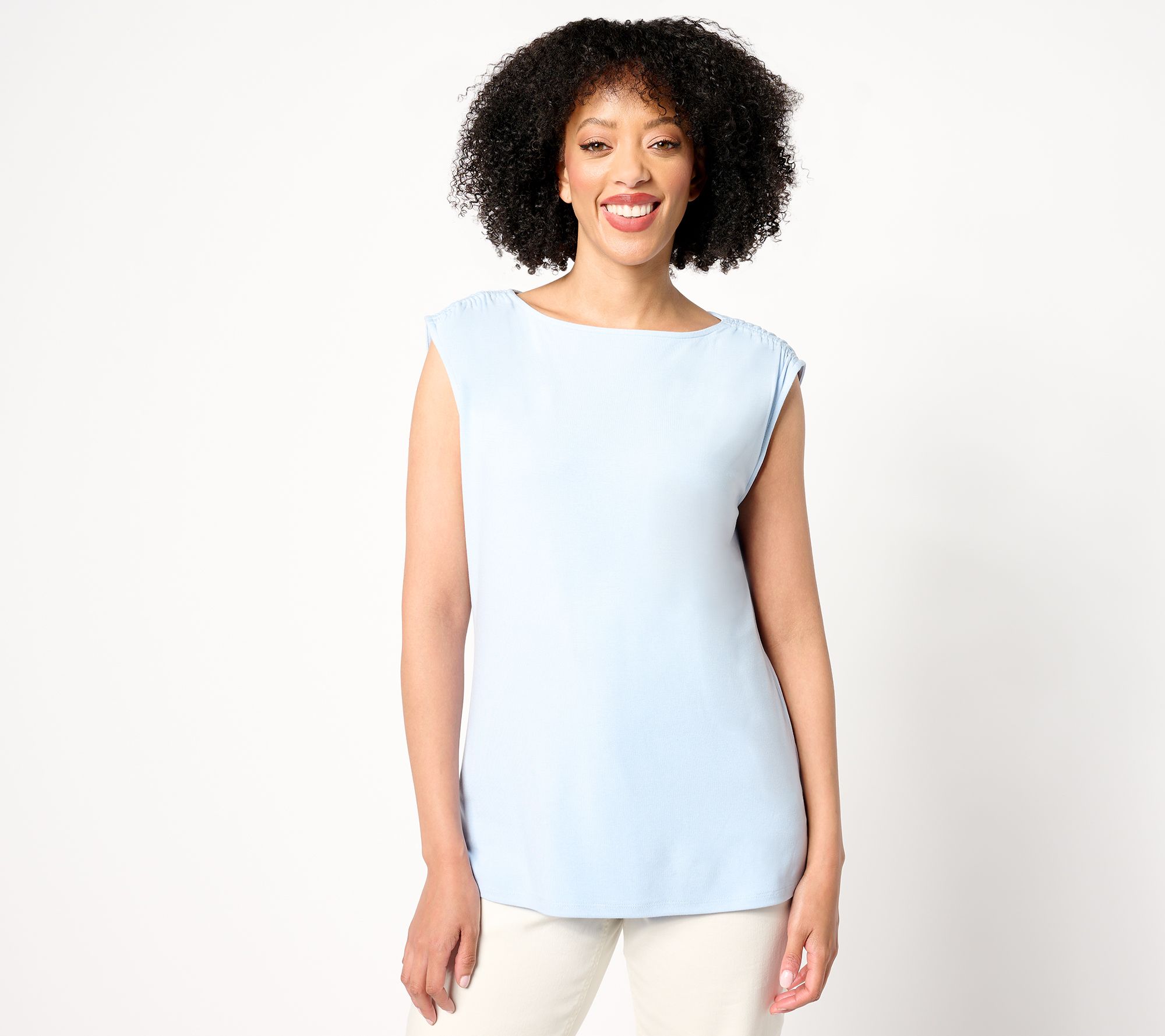 BEAUTIFUL by Lawrence Zarian Refined Knit Gathered Shoulder Tank
