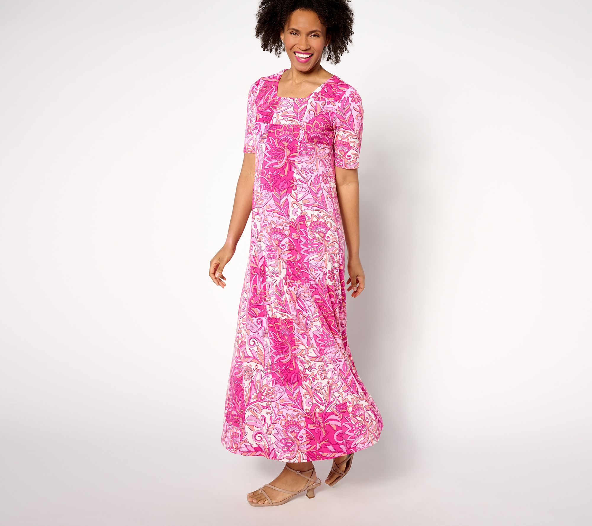 Susan Graver Petite Solid or Printed Liquid Knit Maxi Dress 