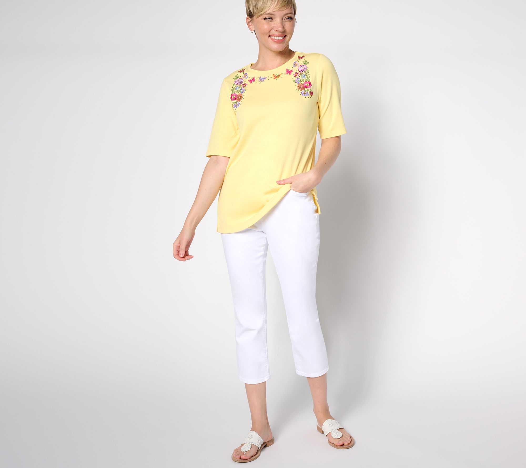 Quacker Factory Wildside Bouquet Elbow Sleeve Top - QVC.com