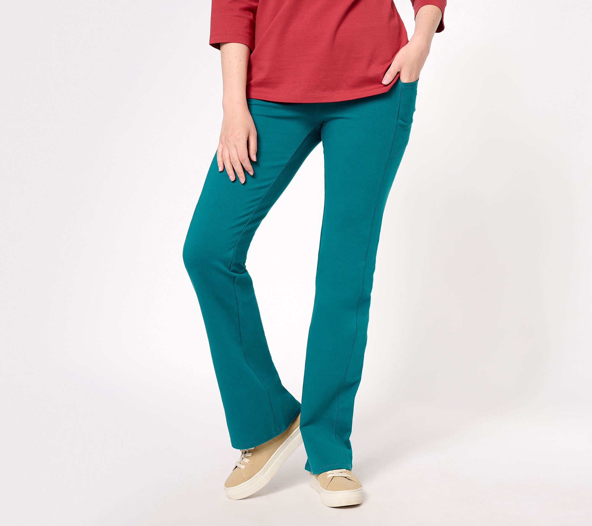 "As Is" Denim & Co. Active Duo Stretch Regular Lightly Boot Pant w/ Pockets