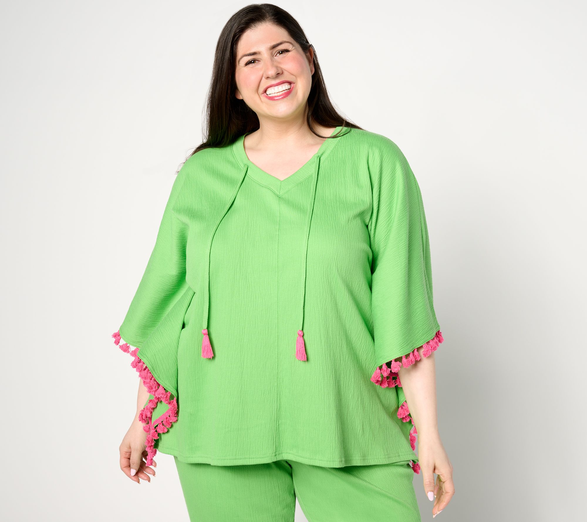 Belle by Kim Gravel Packabelle Take Me Away Tassel Trim Poncho