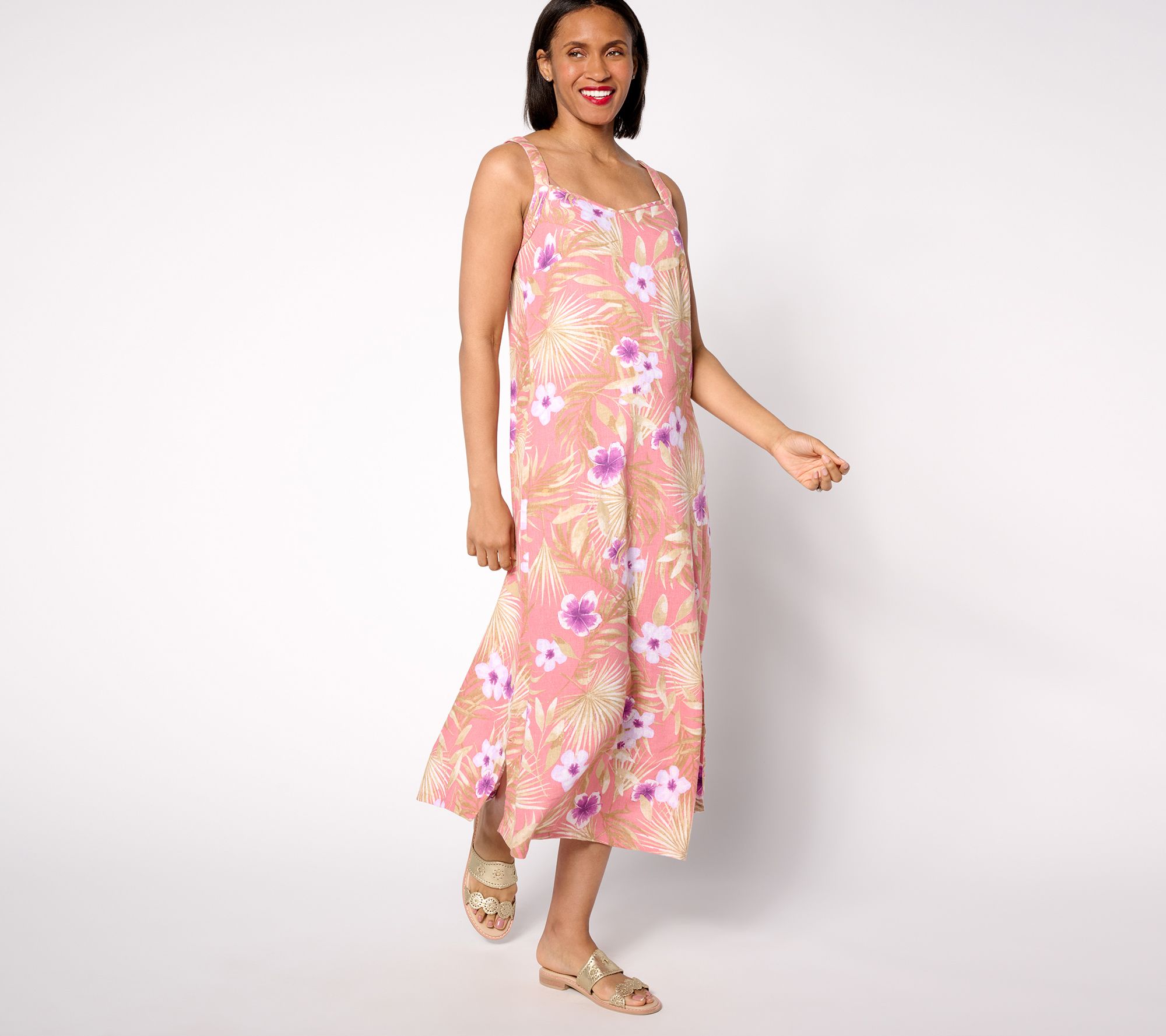 Denim Co. Naturals Regular Printed Linen Blend Maxi Dress QVC