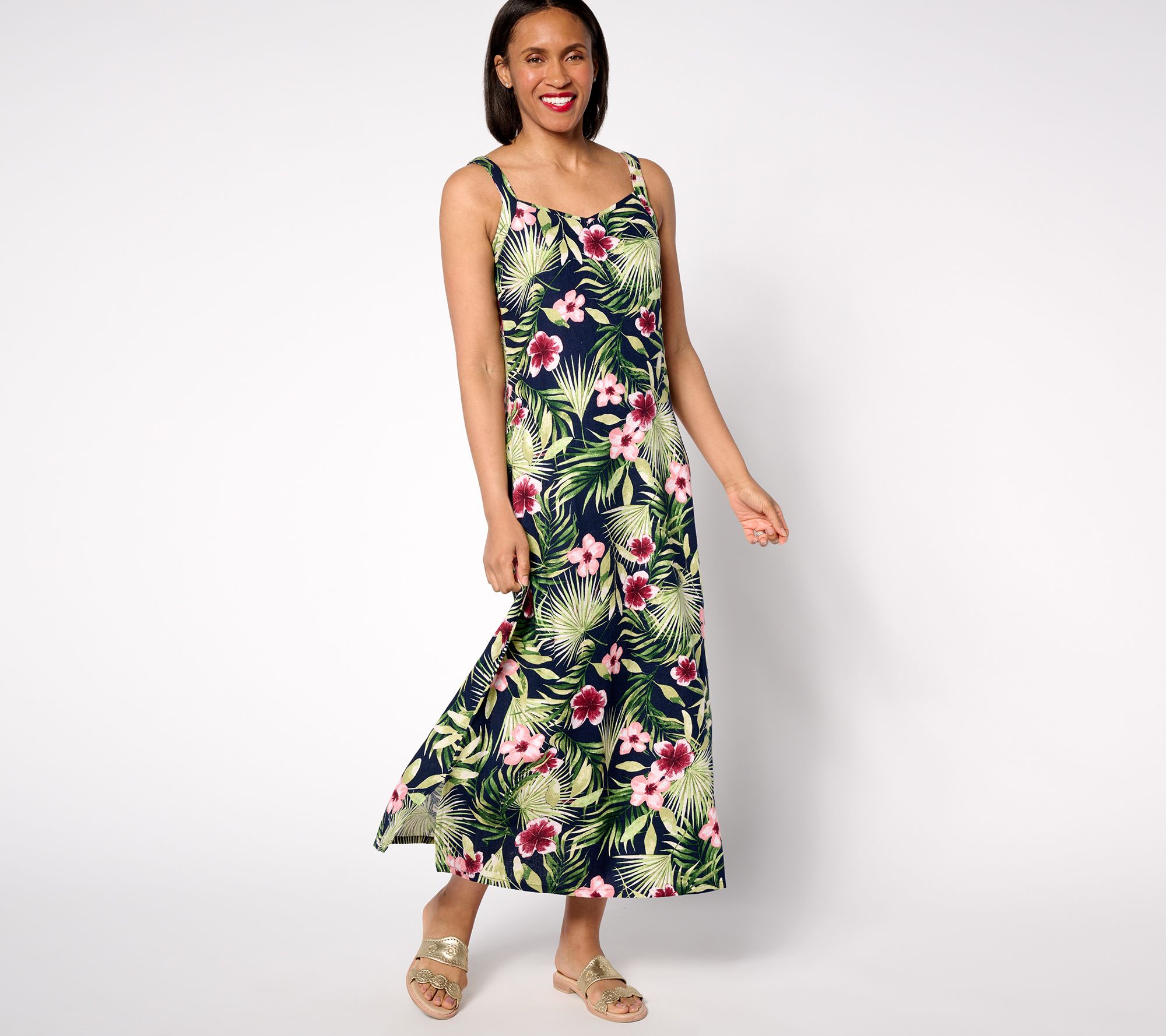 Denim & Co. Naturals Regular Printed Linen Blend Maxi Dress