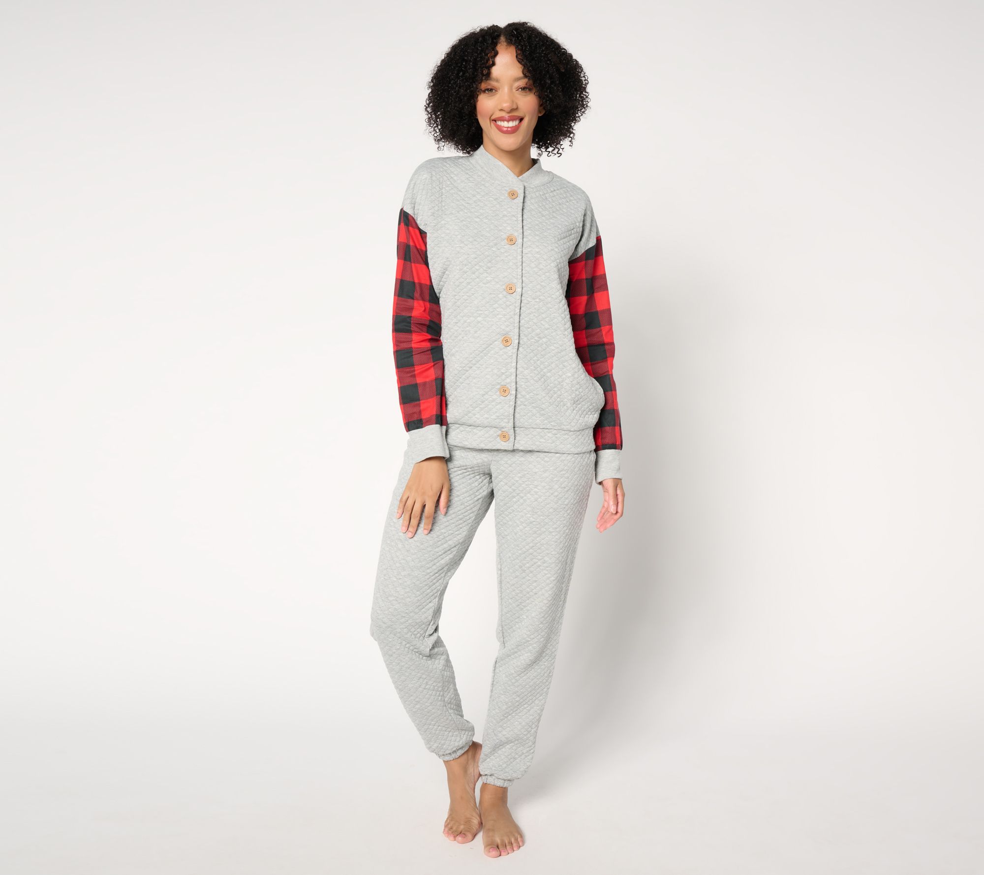 MUK LUKS Quilted Knit Bomber Jacket and Jogger Lounge Set