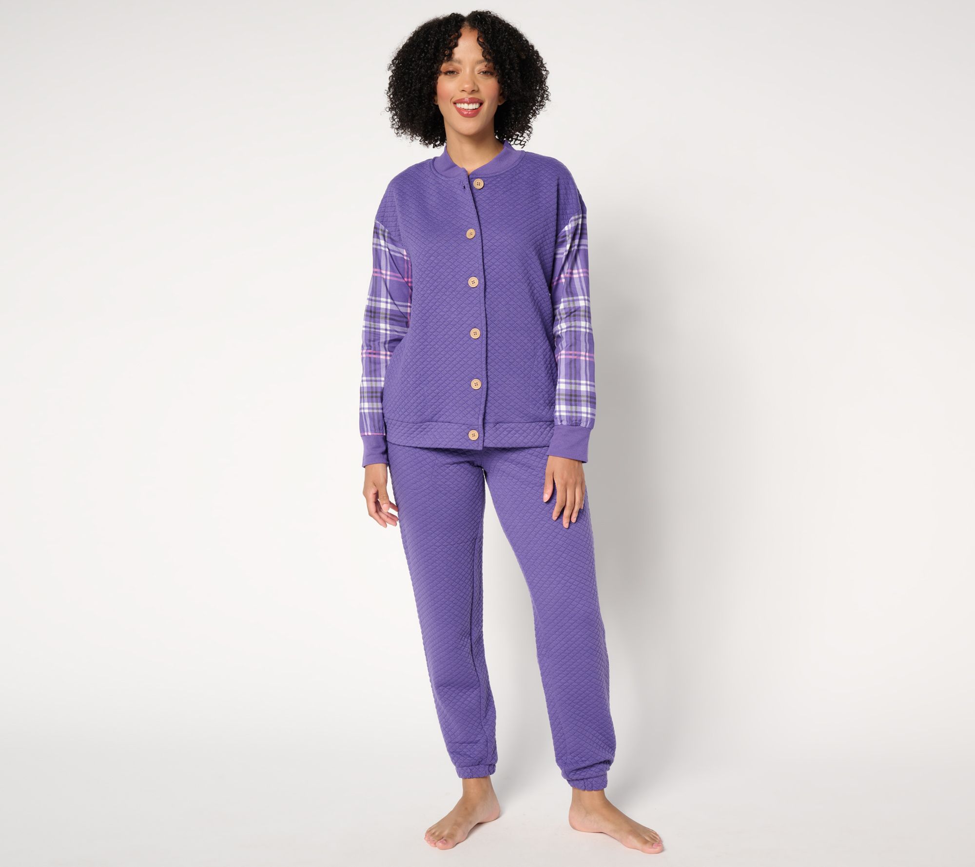 MUK LUKS Quilted Knit Bomber Jacket and Jogger Lounge Set