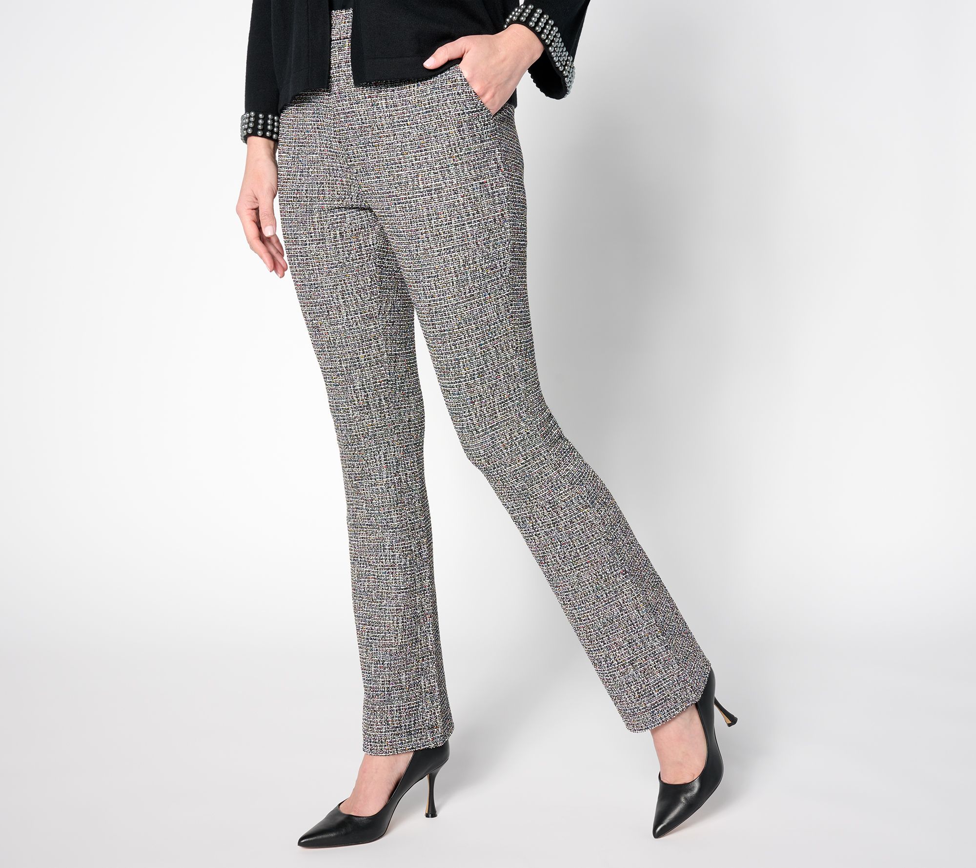 "As Is" Isaac Mizrahi Live! Regular Novelty Jacquard Knit Flare Pants