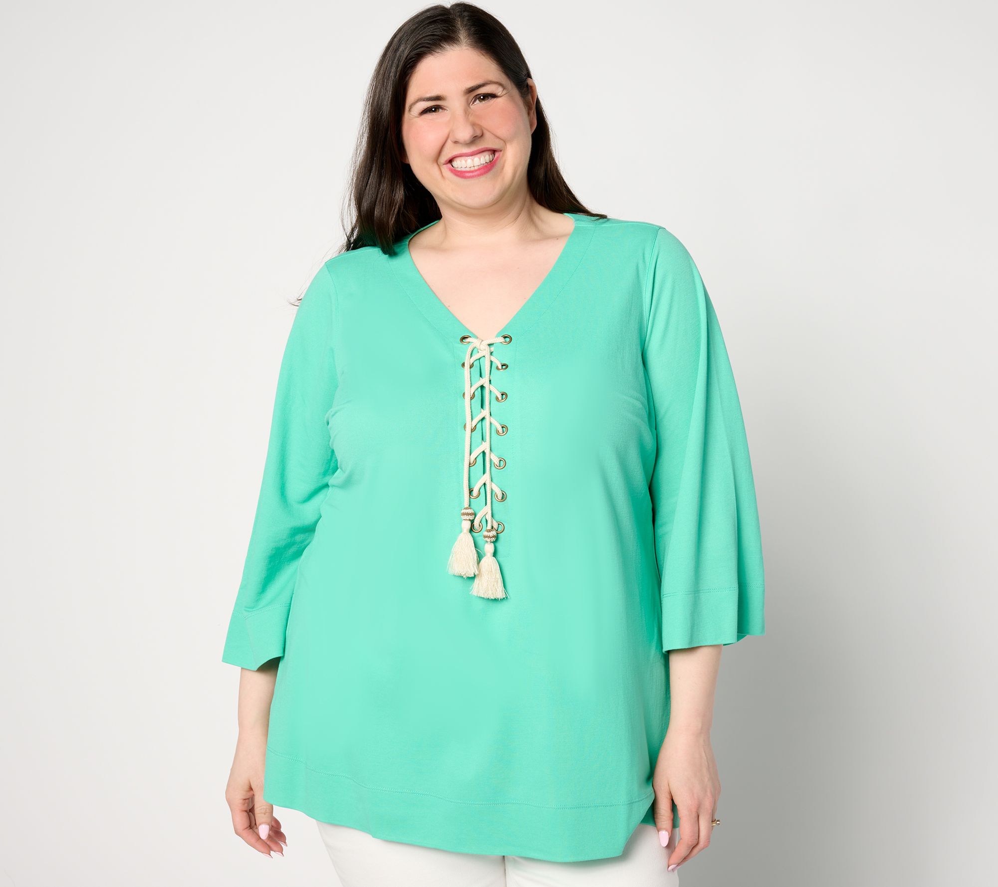 "As Is" Belle Beach by Kim Gravel Cabana Knit Lace Up Nautical Tunic