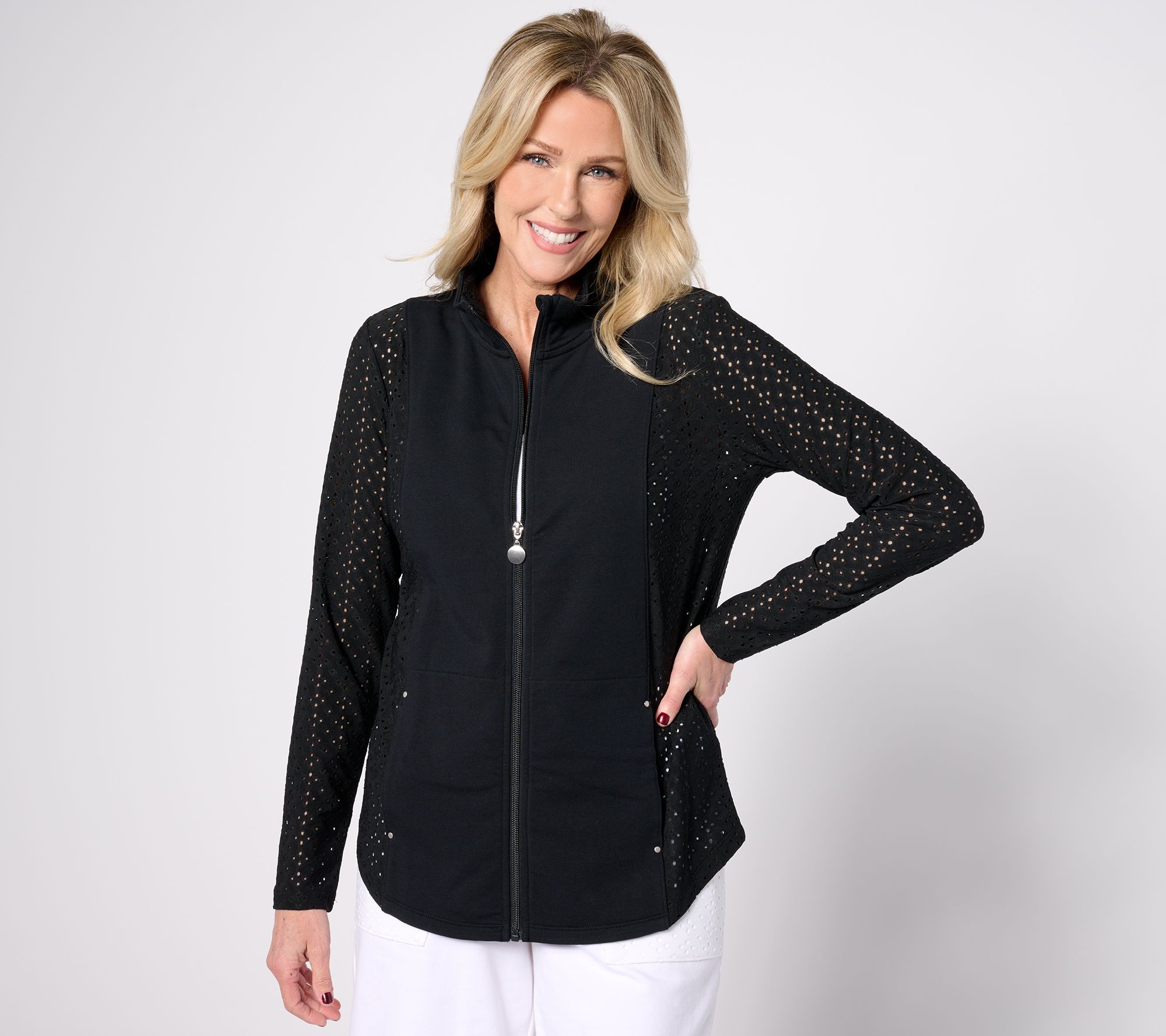 "As Is" Sport Savvy Long Sleeve Eyelet Mock Neck Jacket
