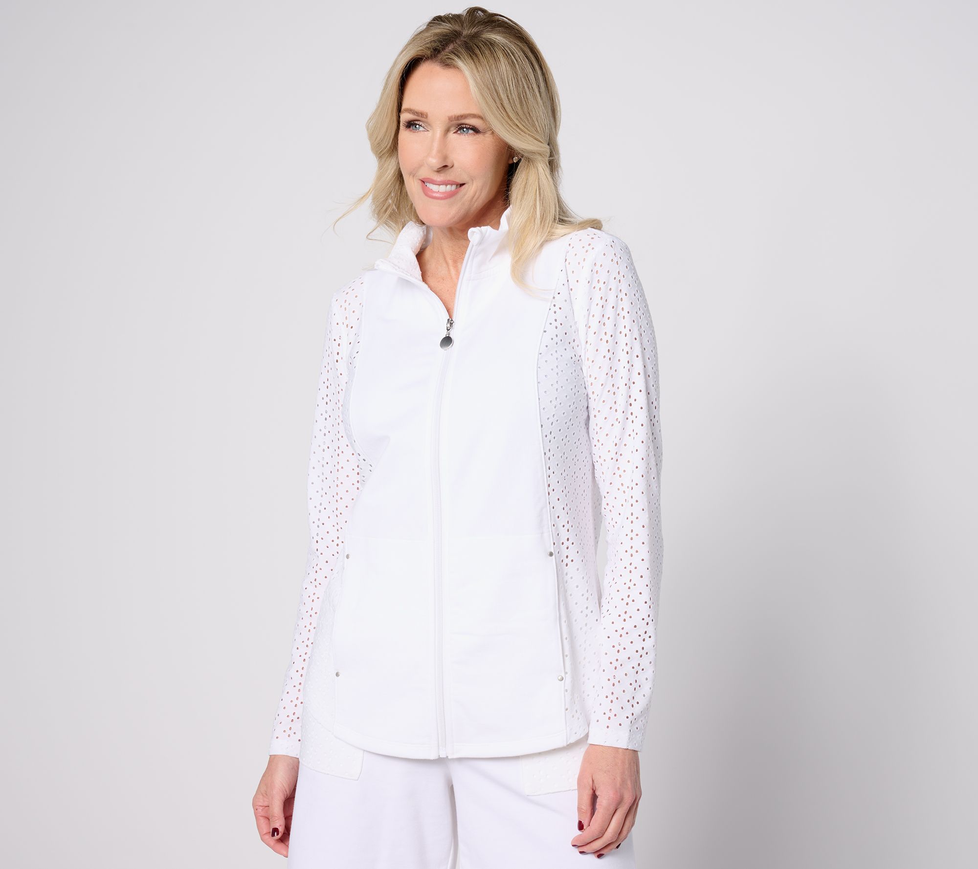 "As Is" Sport Savvy Long Sleeve Eyelet Mock Neck Jacket