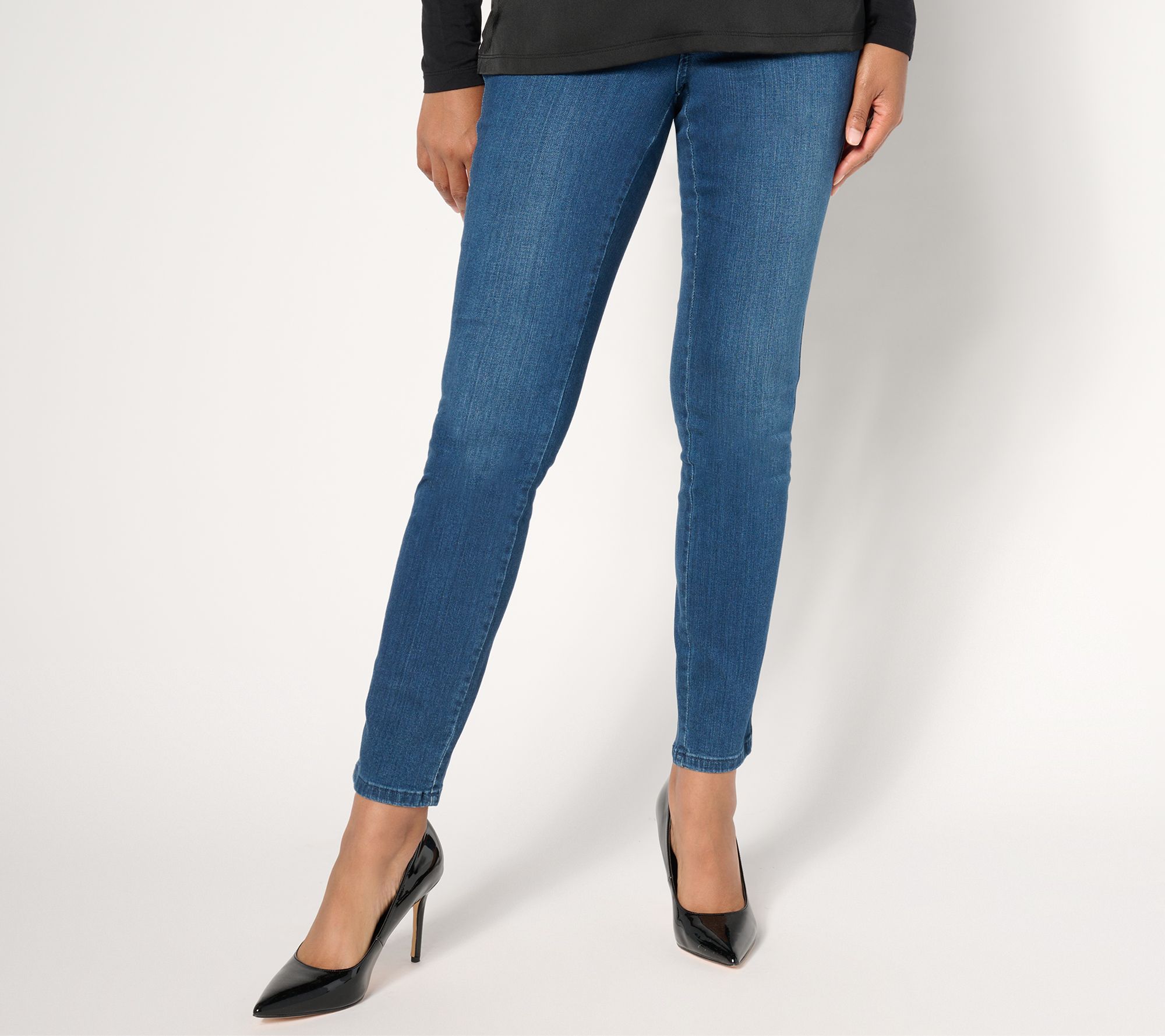 Belle by Kim Gravel Petite TripleLuxe Denim Hip Zip Slim Leg Jean