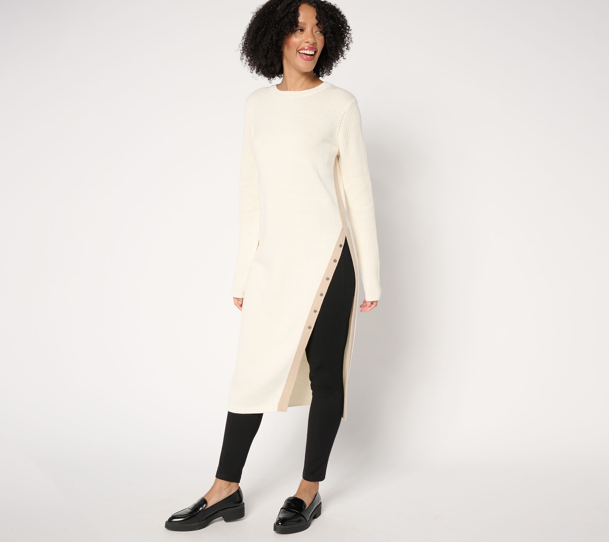 Peace Love World Petite Crew Neck Side Slit Tunic/Dress