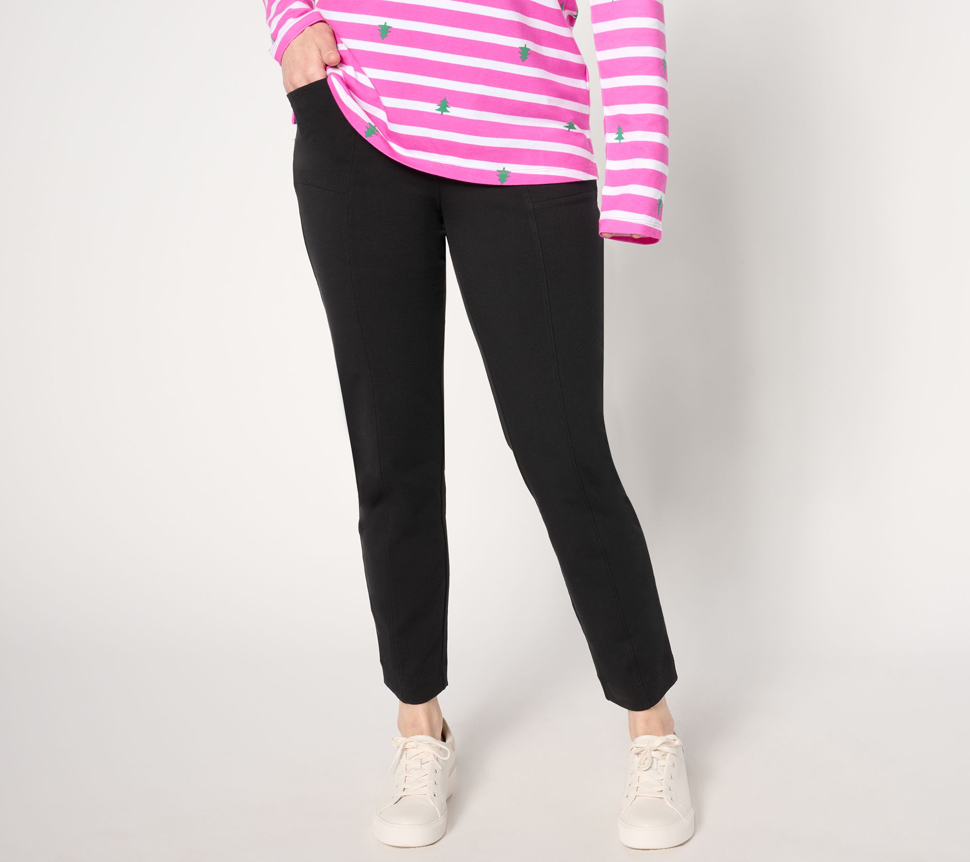 Denim & Co. Petite Any Day Solid Duo Stretch Ankle Pant