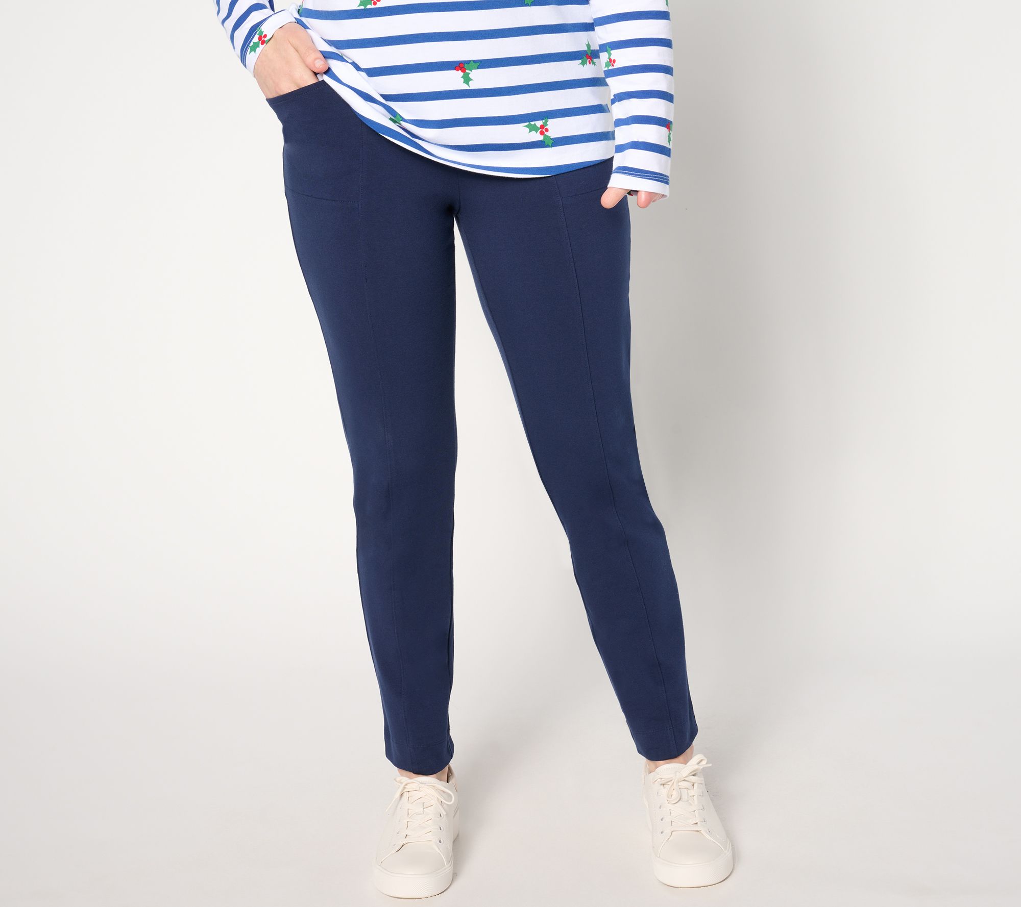 Denim & Co. Petite Any Day Solid Duo Stretch Ankle Pant