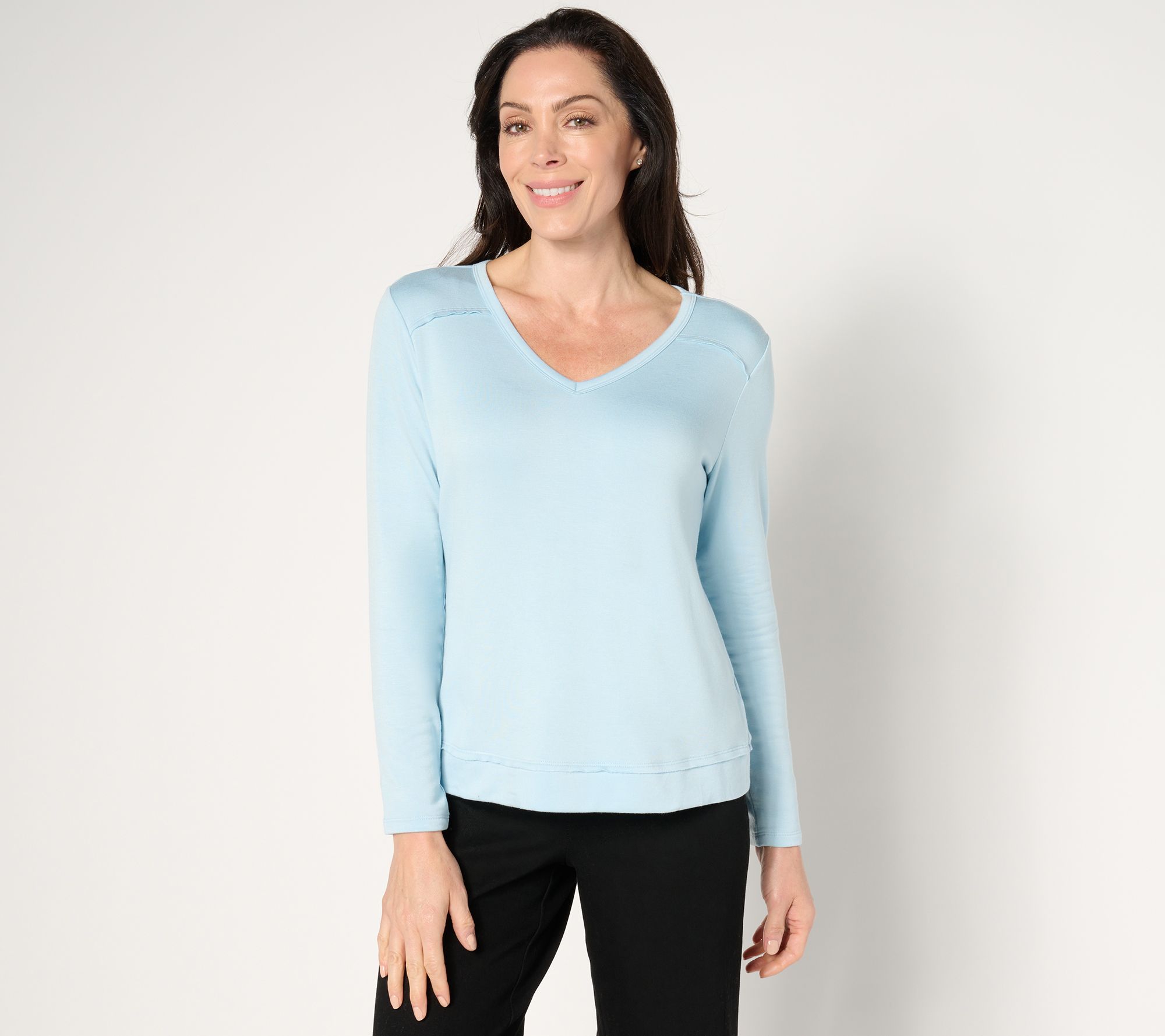 AnyBody Brushed French Terry V-Neck Pullover