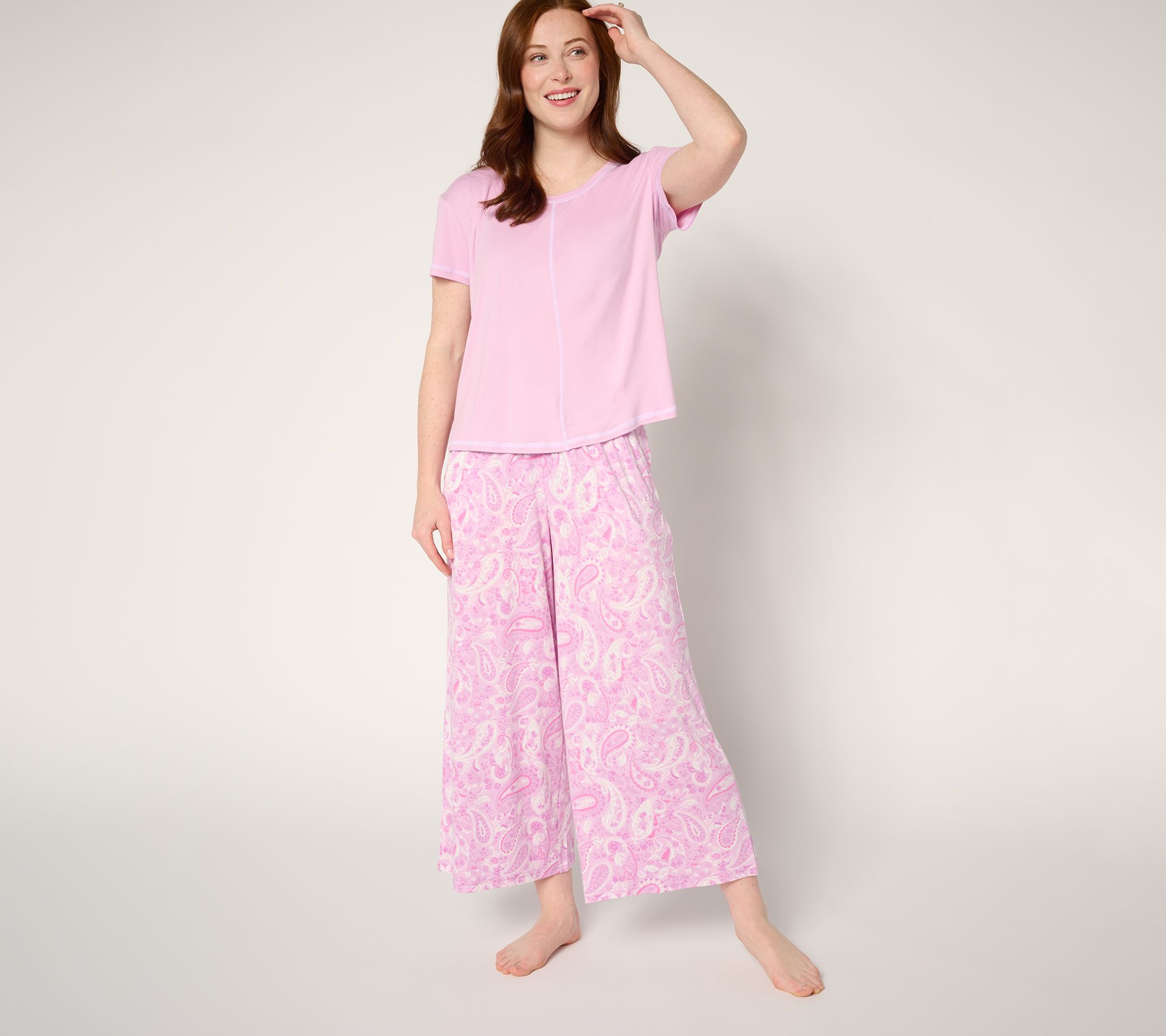 MUK LUKS Cloud Knit Front Seam Top & Wide Leg Pant Lounge Set
