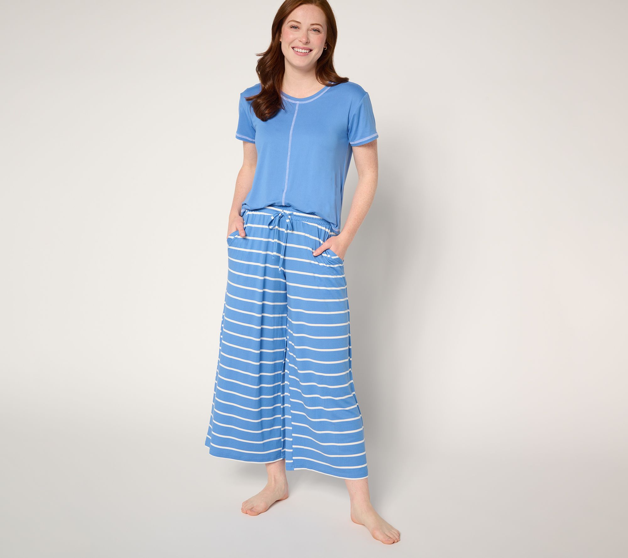 MUK LUKS Cloud Knit Front Seam Top & Wide Leg Pant Lounge Set