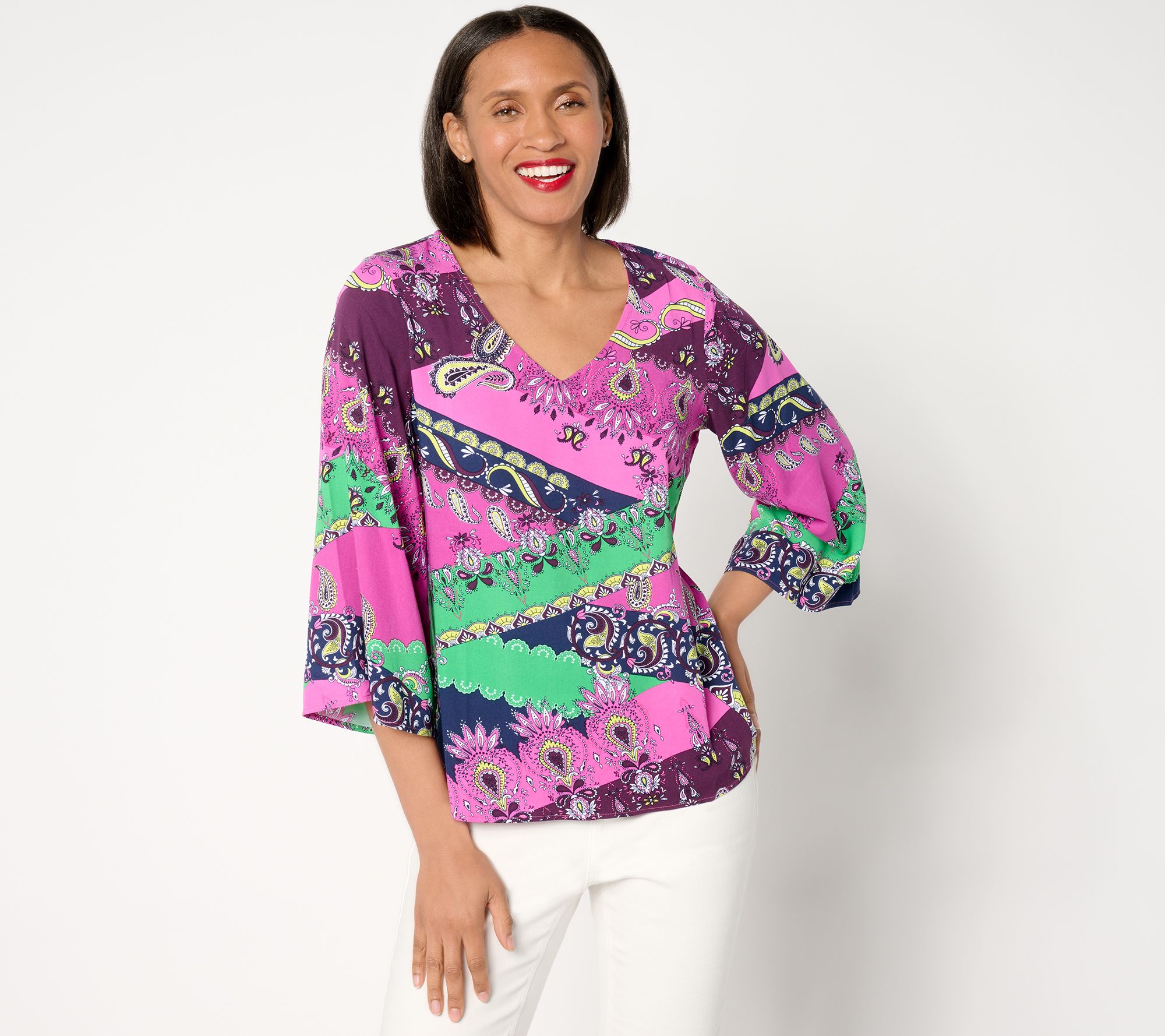 "As Is" Attitudes by Renee Runway Silk Blend Bell Sleeve Blouse
