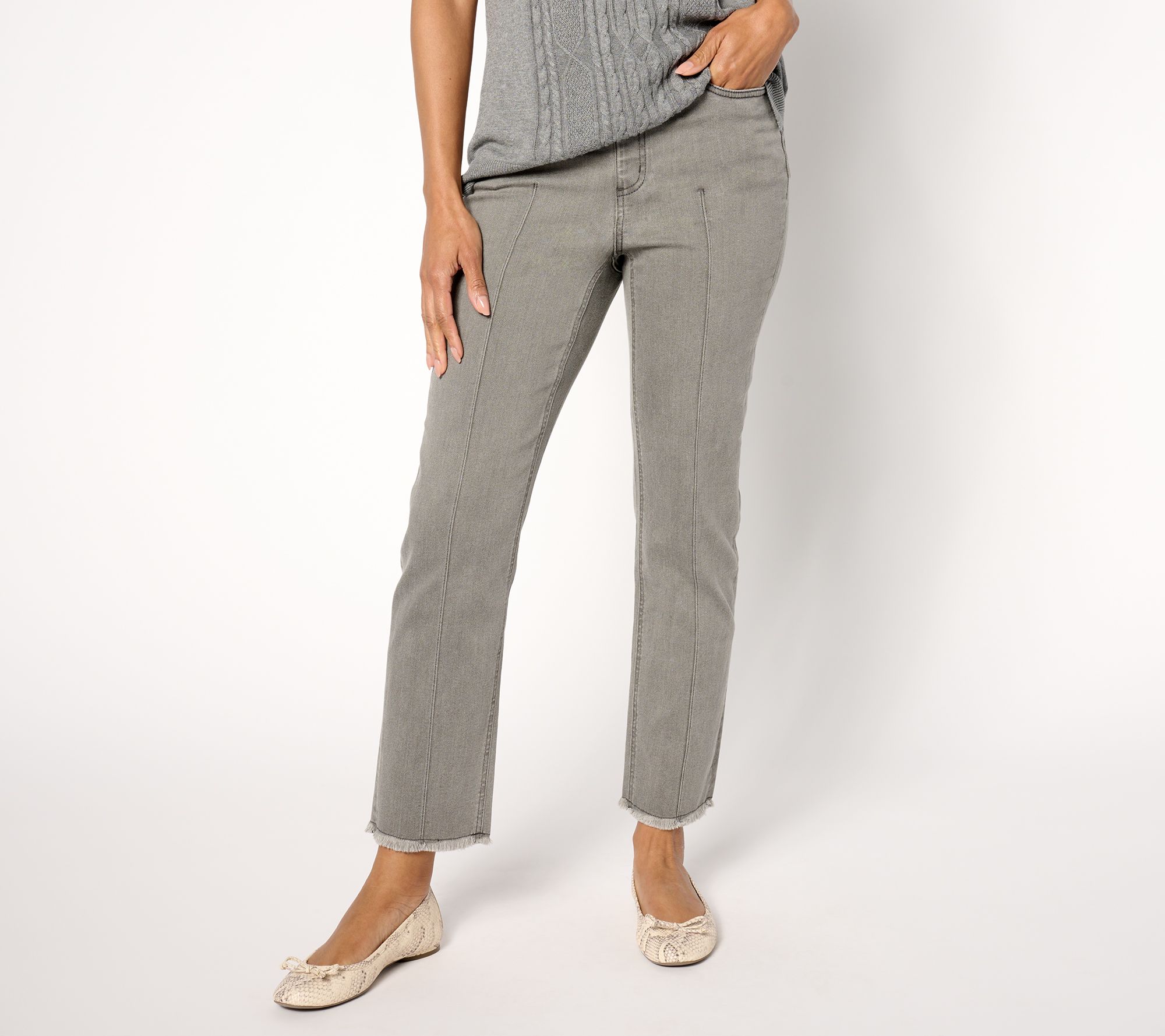"As Is" Denim & Co. Regular Grey Easy Stretch Ankle Pant