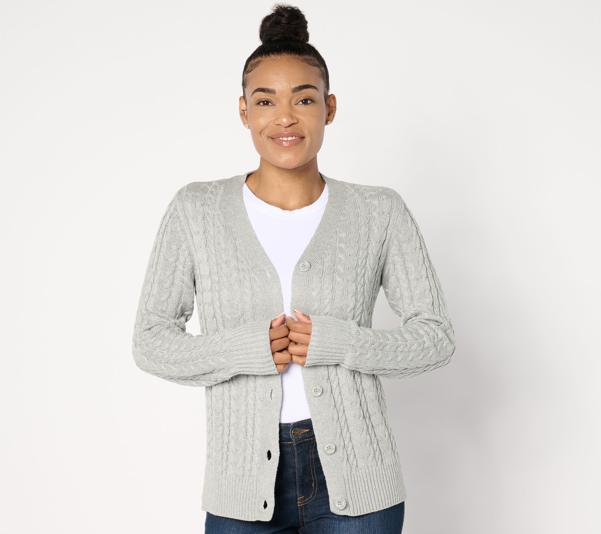 "As Is" Belle by Kim Gravel Cabled Horn Button Cardigan