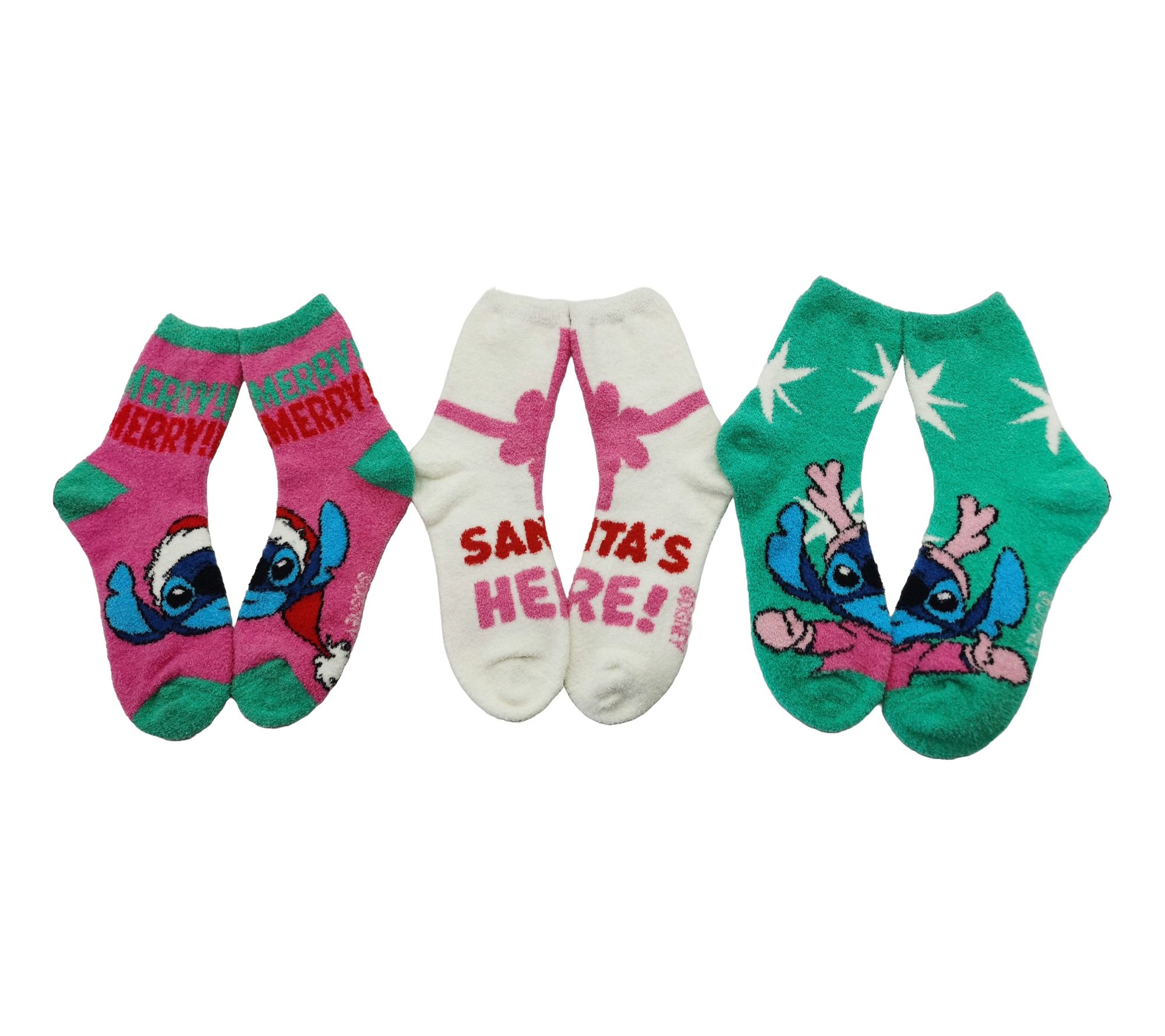 Disney Ladies' Boxed Holiday Stitch Crew Sock Set - 3 Pairs