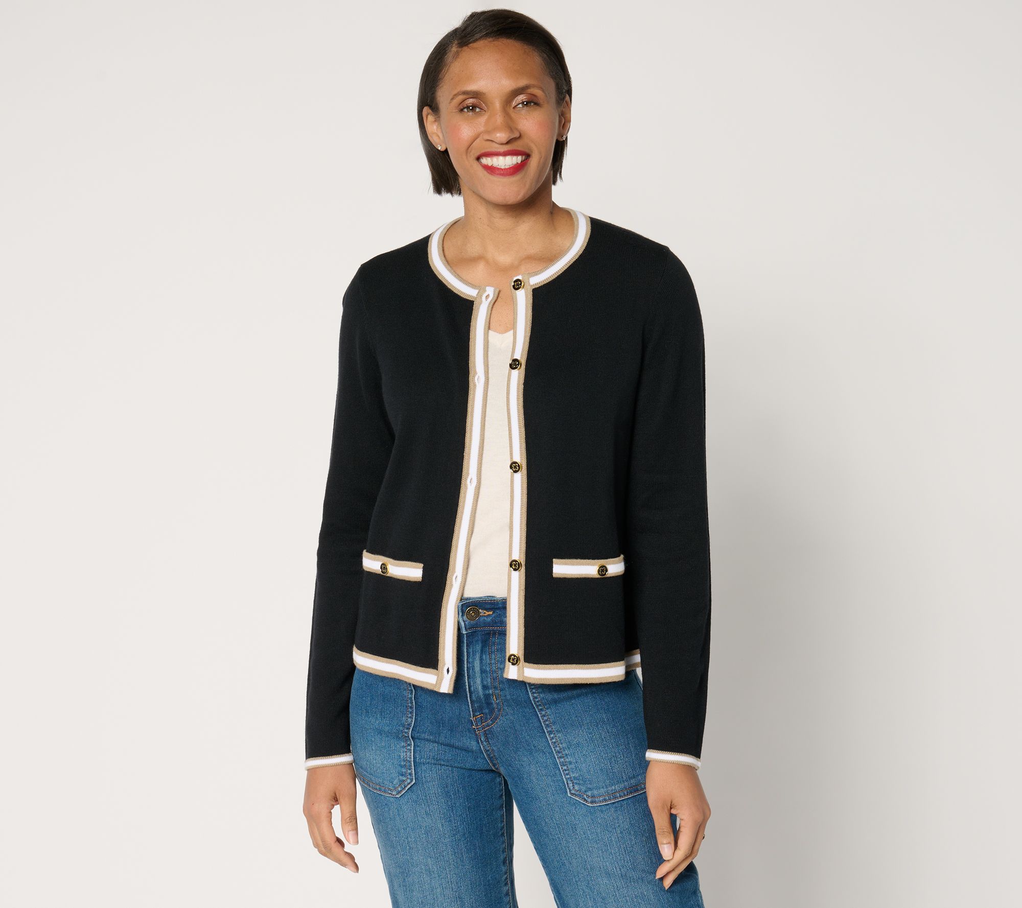 Joan Rivers Button-Front Sweater Cardigan with Tipping