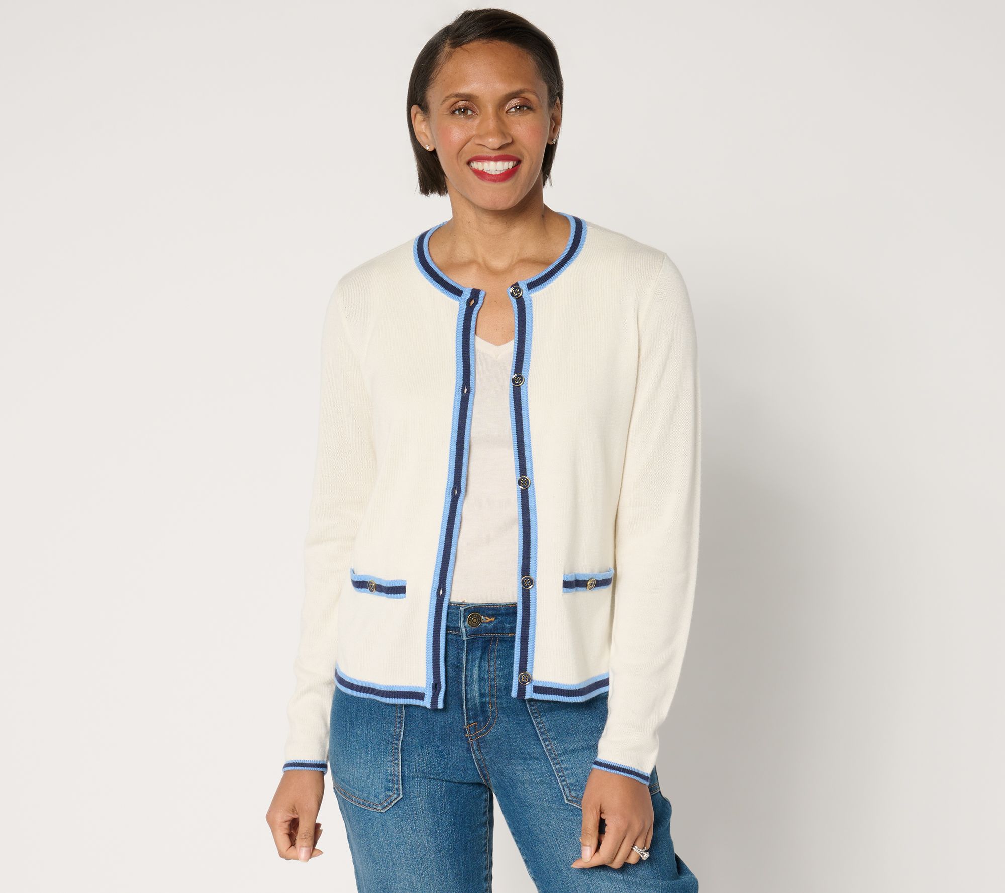 Joan Rivers Button-Front Sweater Cardigan with Tipping