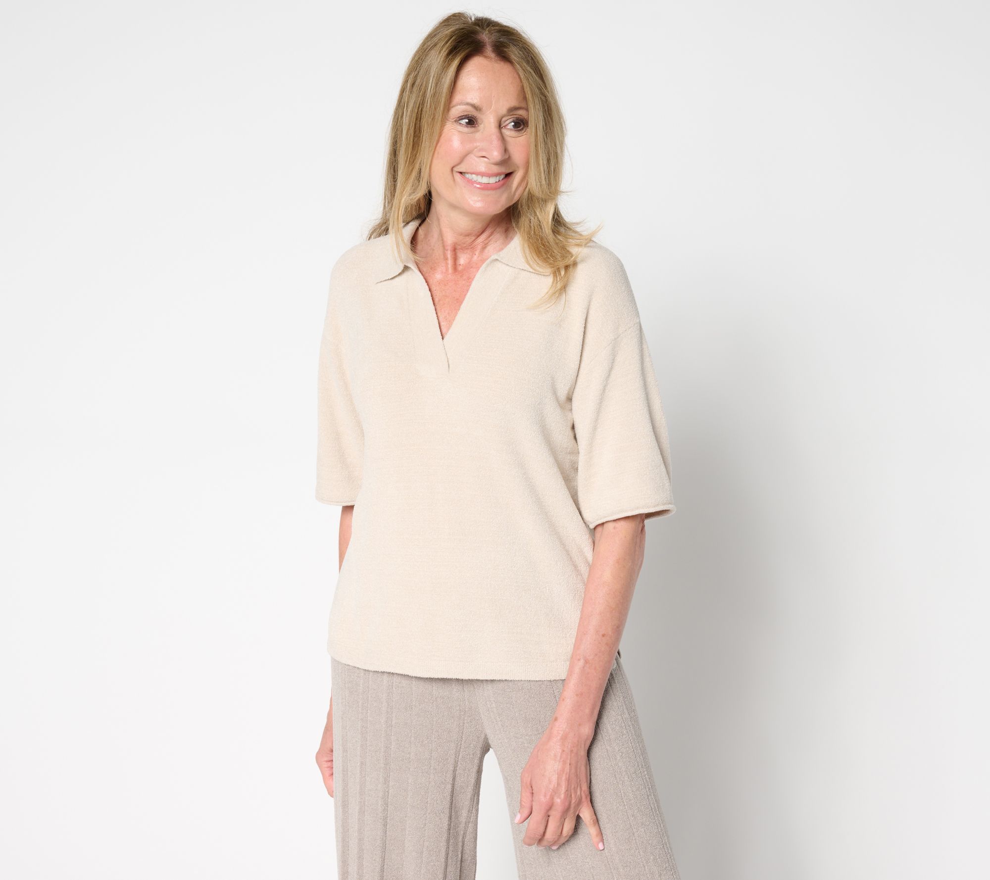 Barefoot Dreams CozyChic Ultra Lite Collared Short Sleeve With Slit