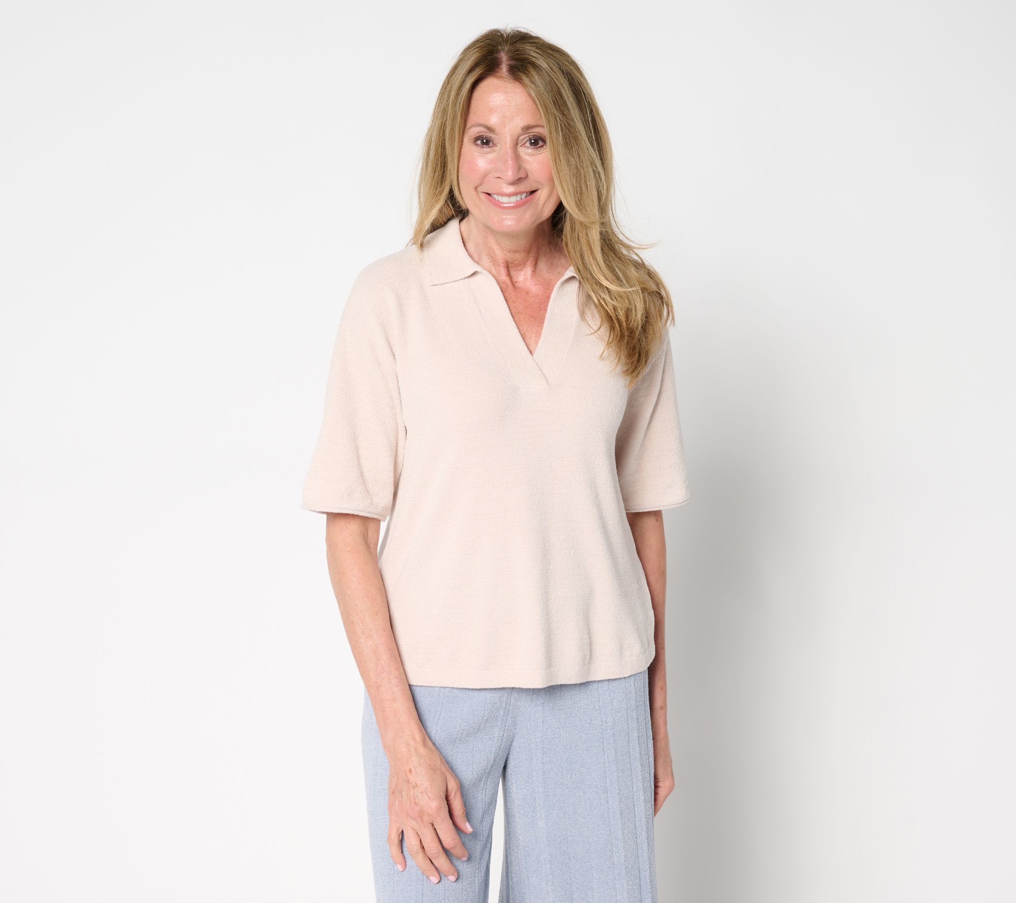 Barefoot Dreams CozyChic Ultra Lite Collared Short Sleeve With Slit