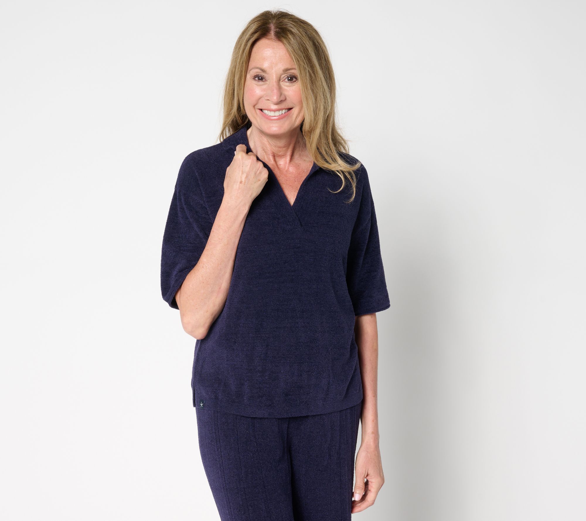 Barefoot Dreams CozyChic Ultra Lite Collared Short Sleeve With Slit