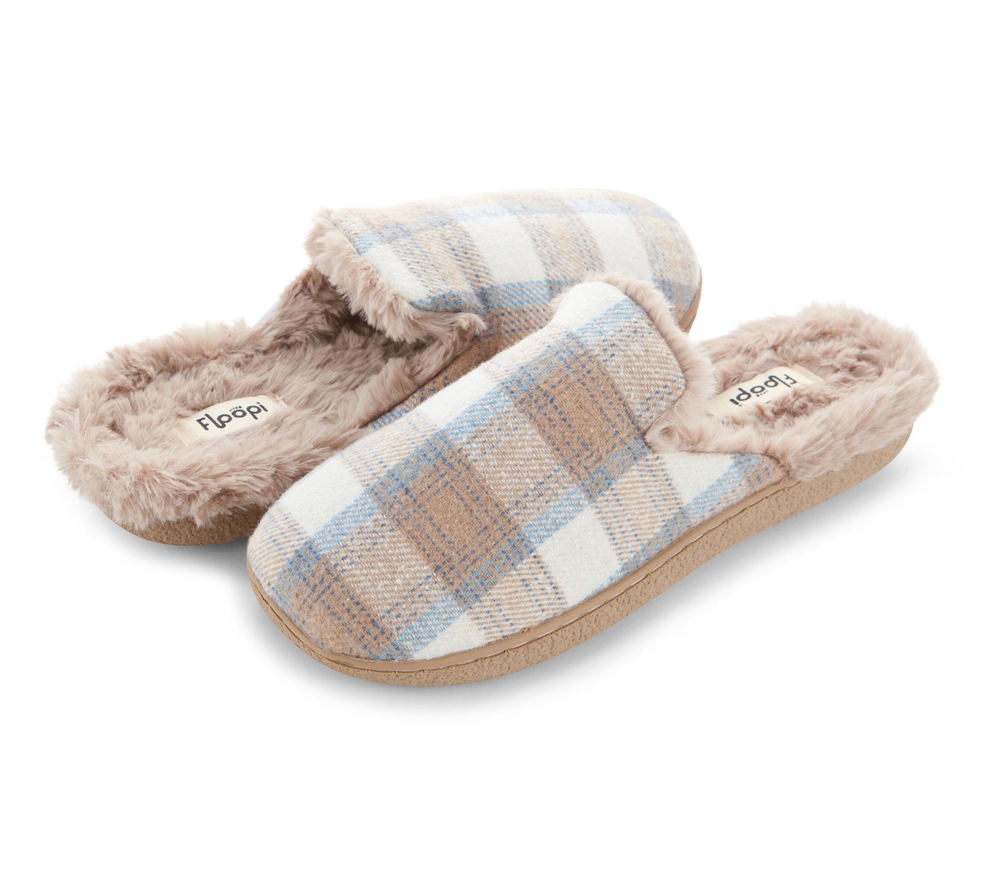 Floopi Women's Faux Fur Plaid Scuff Slipper