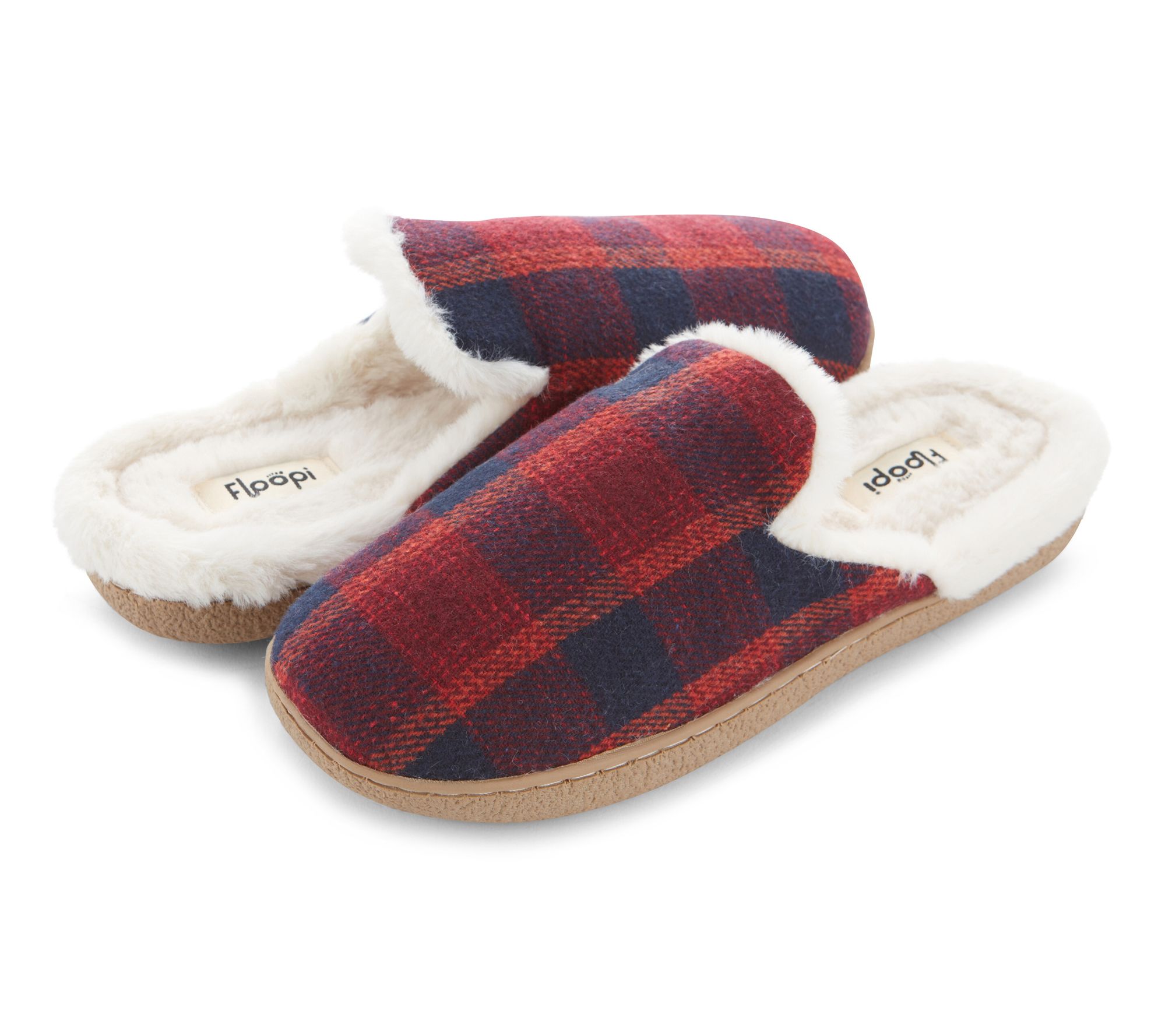 Floopi Women's Faux Fur Plaid Scuff Slipper