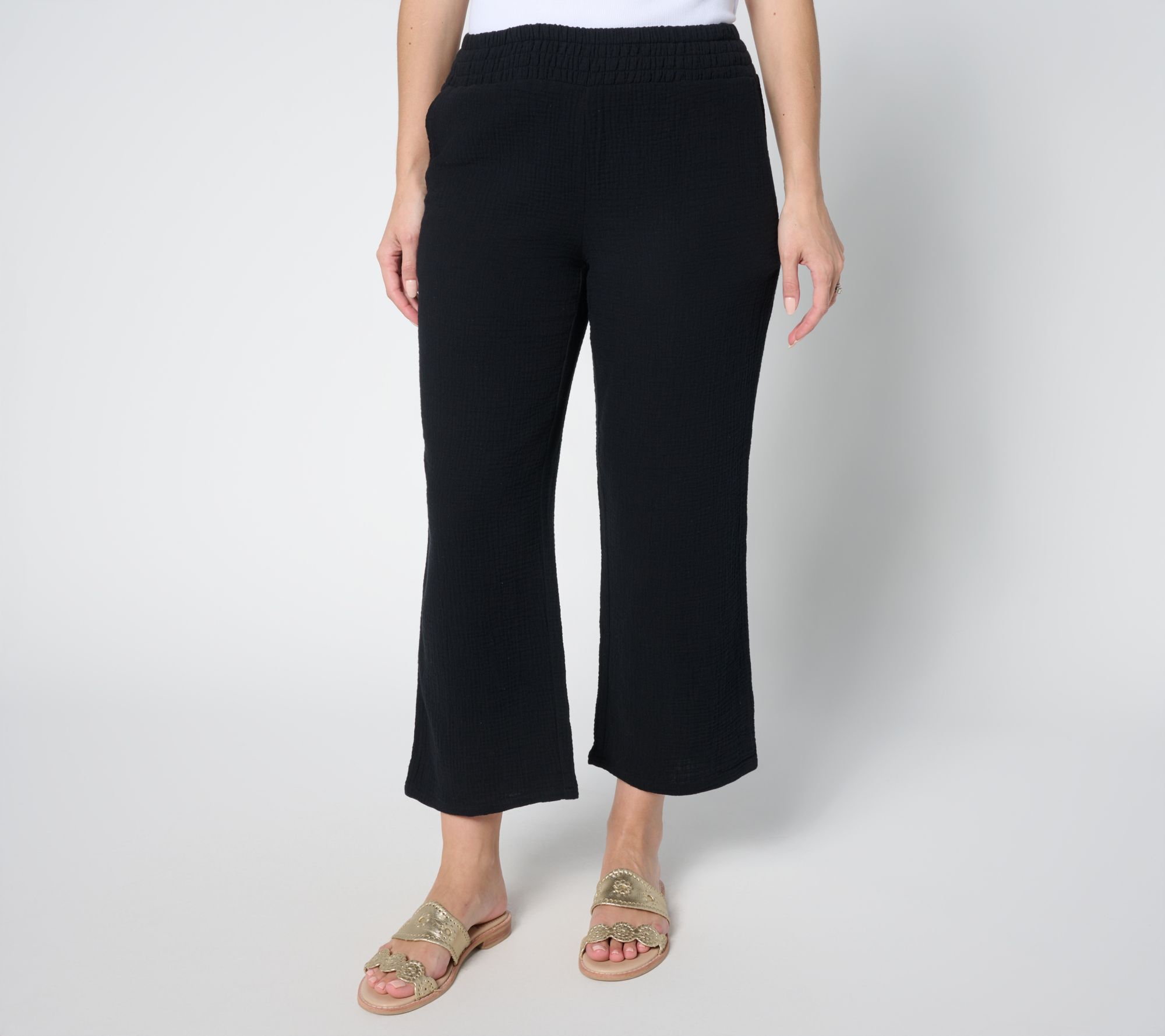 Belle Beach by Kim Gravel Petite 100% Cotton Gauze Cropped Pant
