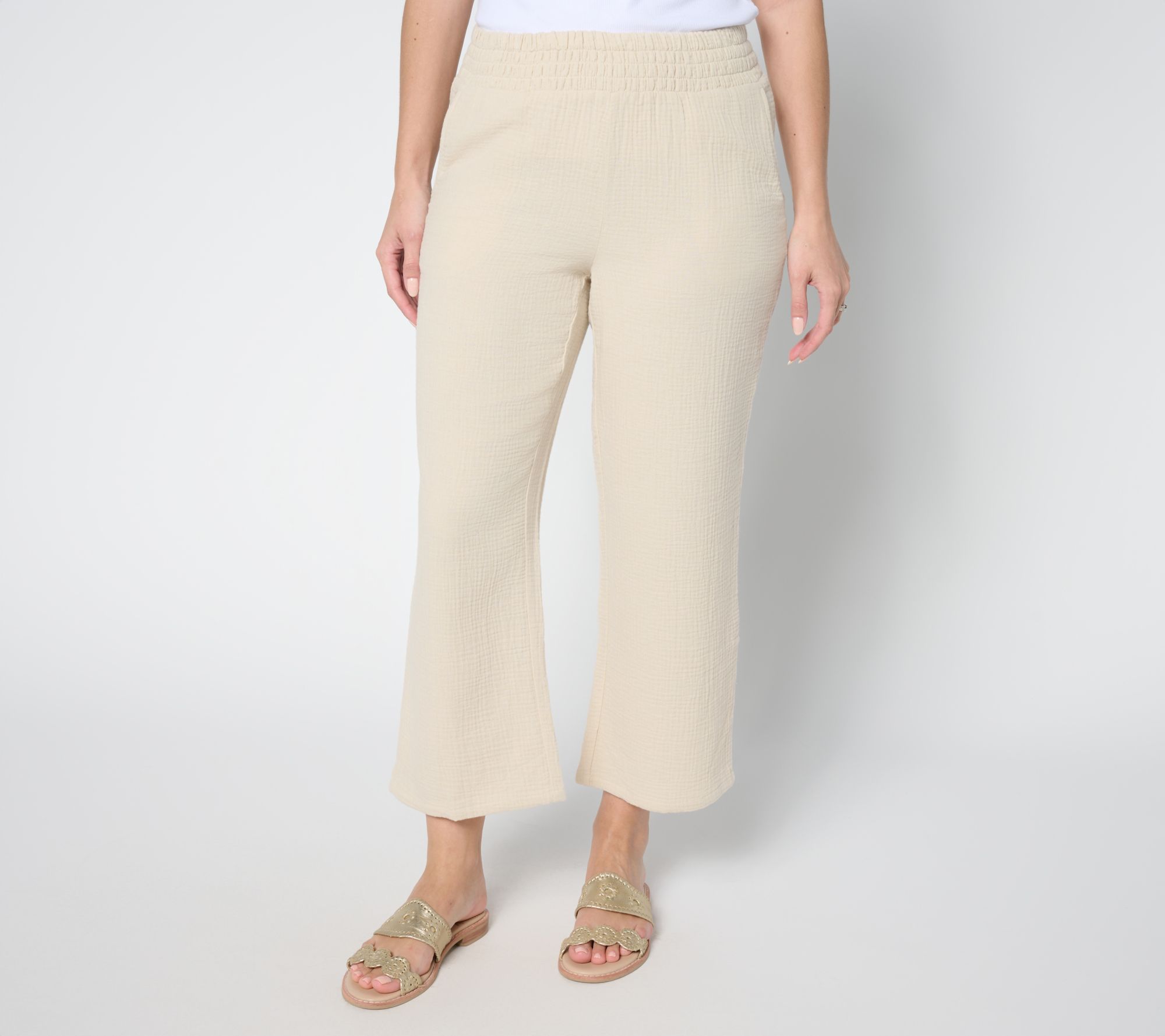 Belle Beach by Kim Gravel Petite 100% Cotton Gauze Cropped Pant