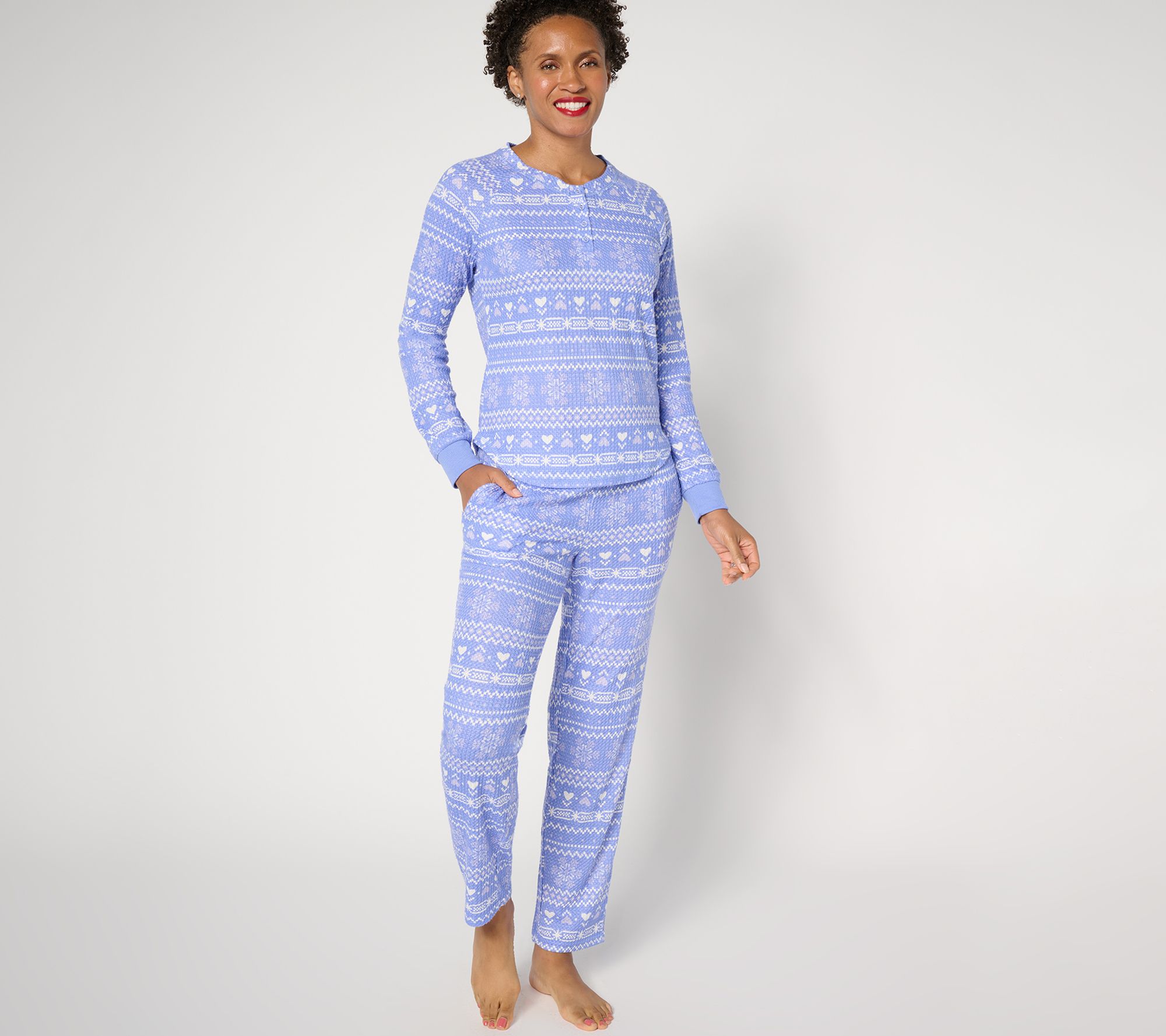 "As Is" MUK LUKS Waffle Knit Henley & Straight Leg Pant Pajama Set