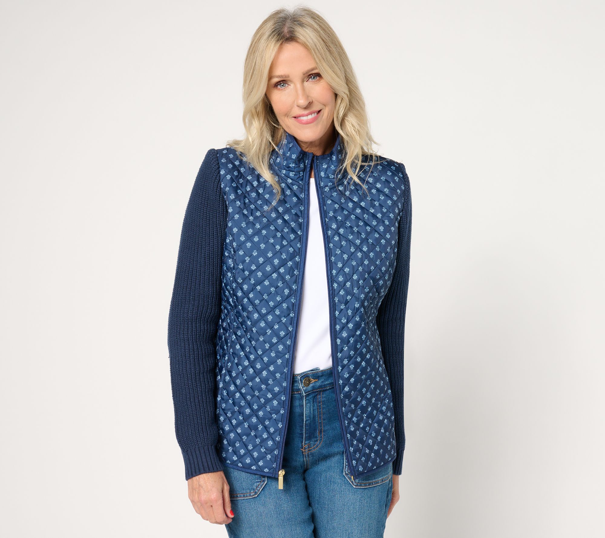 "As Is" Denim & Co. Heritage Quilted Sweater Jacket