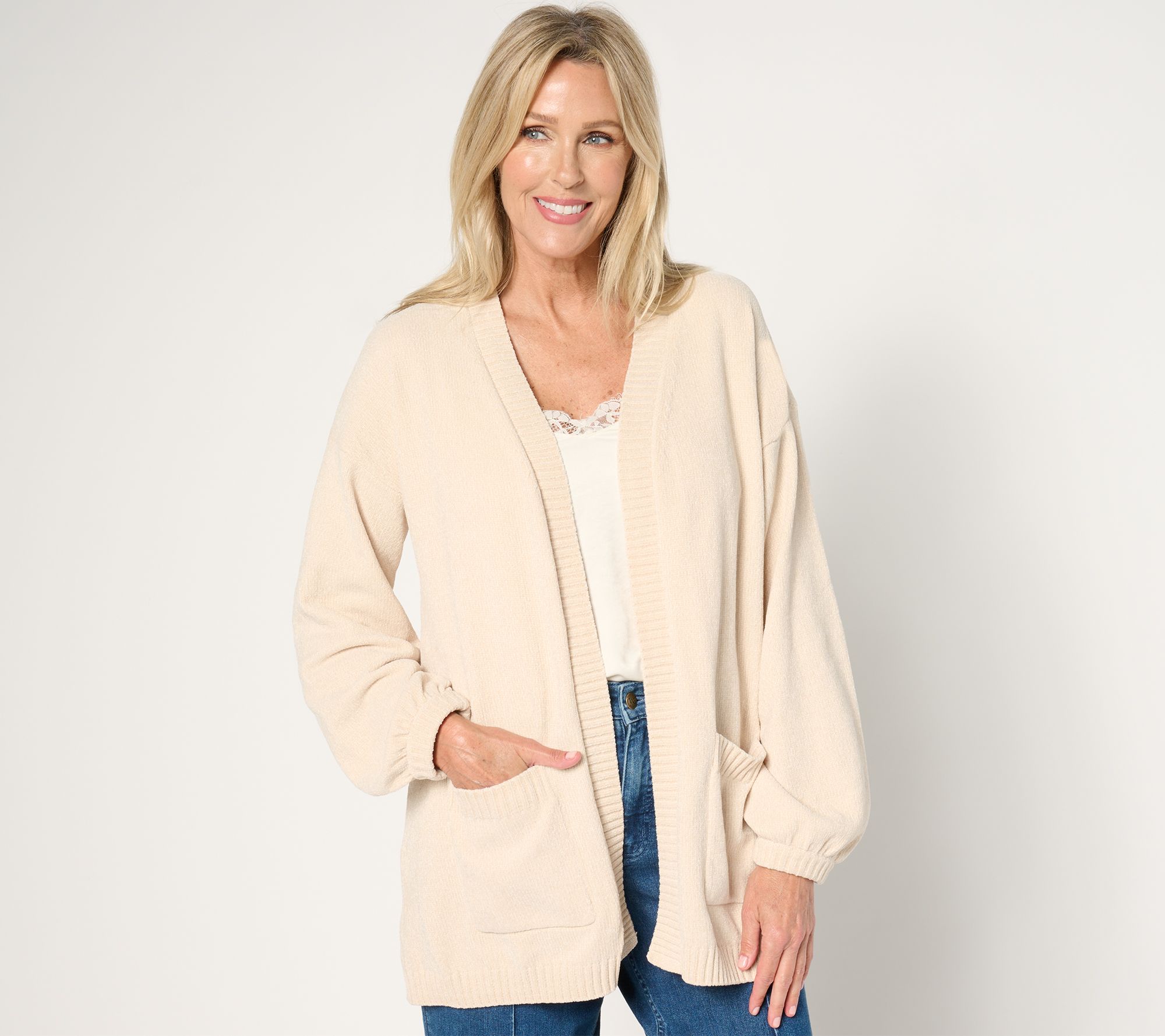 "As Is" Belle by Kim Gravel Chenille Open Front Cardigan with Pockets